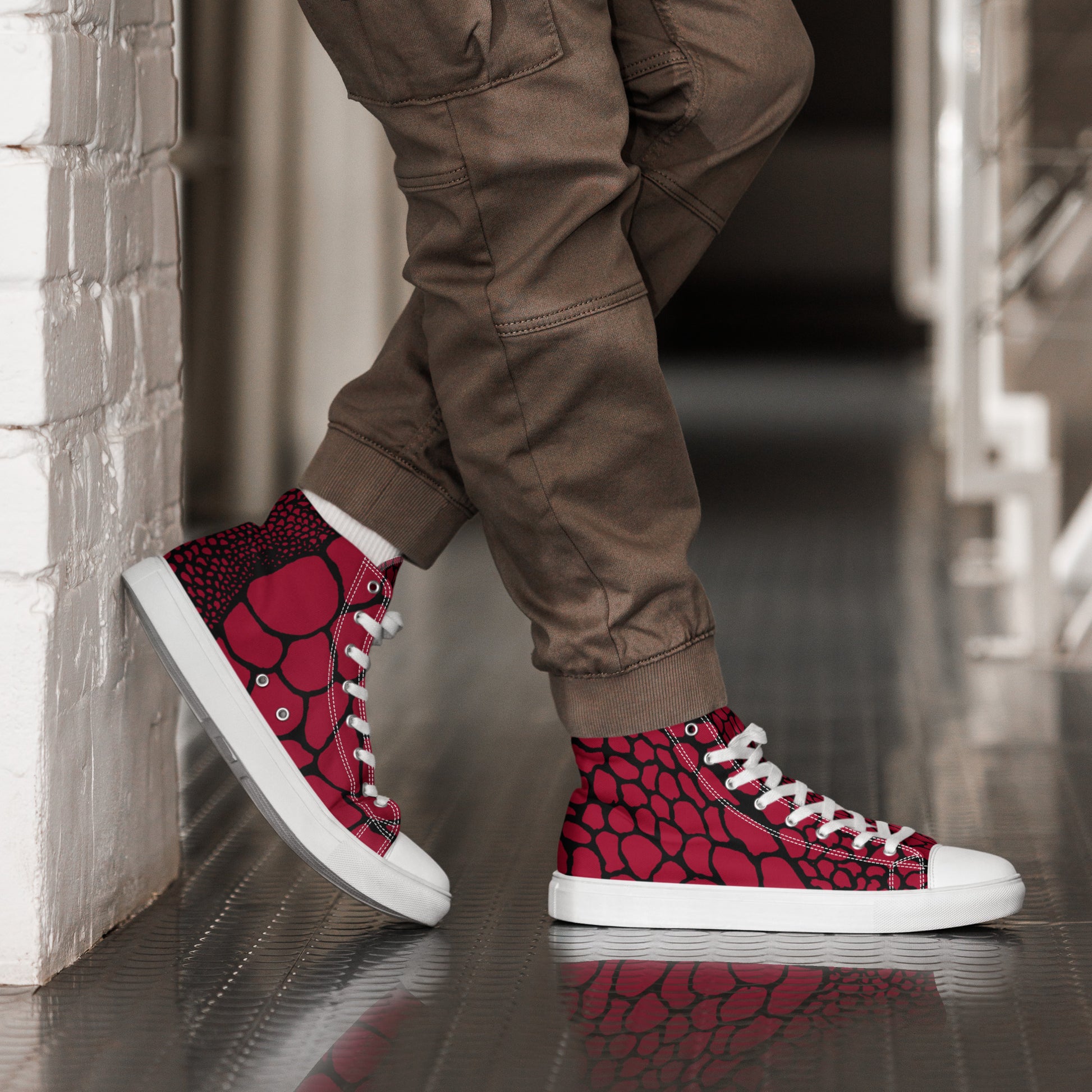 Organic Blood Red Men’s High Top Canvas Shoes | Casual Print Shoes | Stylish Festival Sneakers | Abstract Shoes | Lace Up Sneakers | - Comfortable Culture - 5 - Shoes - Comfortable Culture