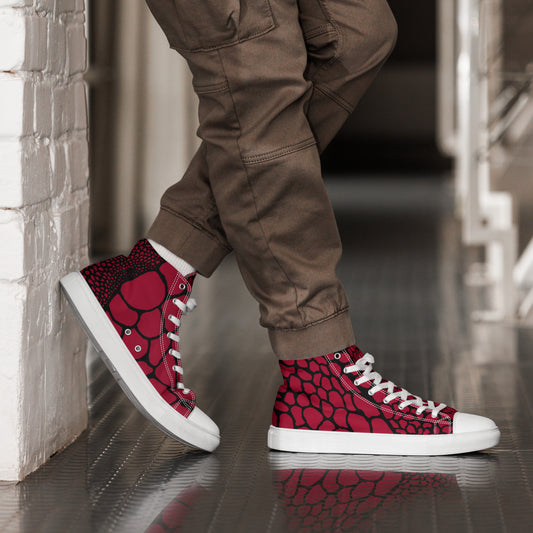 Organic Blood Red Men’s High Top Canvas Shoes | Casual Print Shoes | Stylish Festival Sneakers | Abstract Shoes | Lace Up Sneakers | - Comfortable Culture - 5 - Shoes - Comfortable Culture
