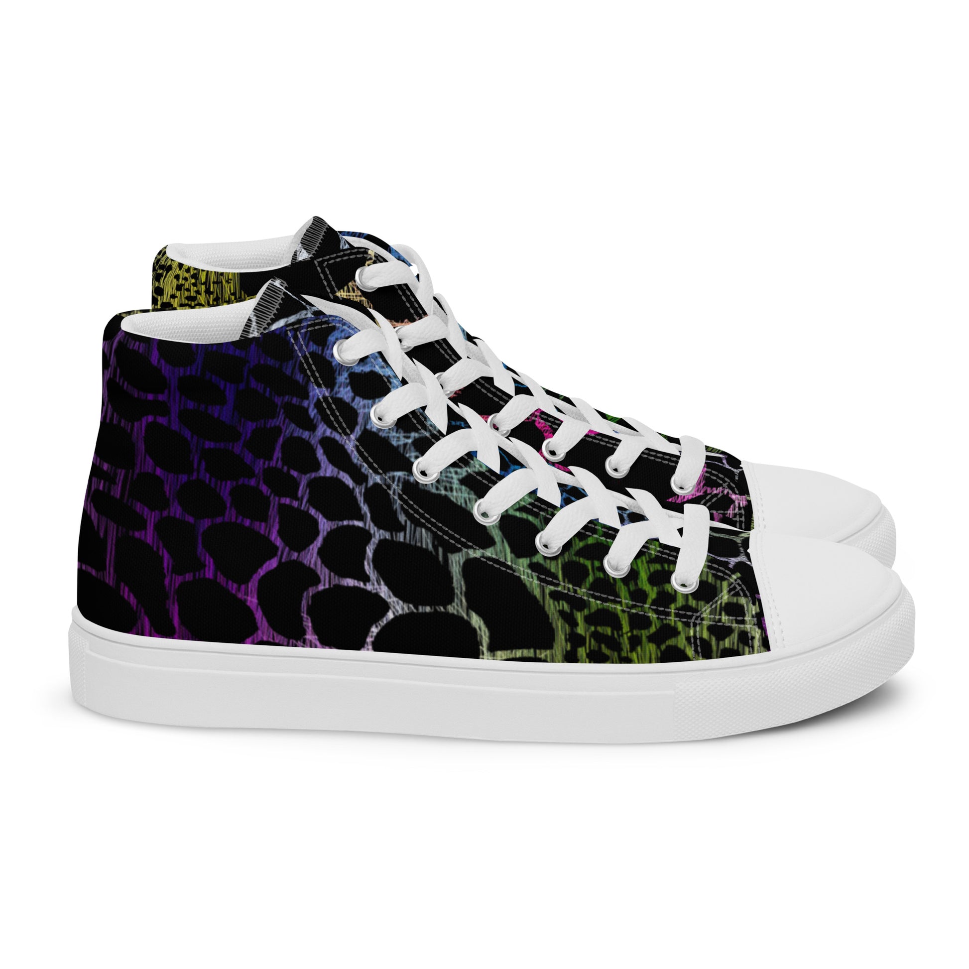 Wild Rainbow Outline Men’s High Top Canvas Shoes | Casual Print Shoes | Stylish Festival Sneakers | LGBTQ+ Shoes | Lace Up Sneakers | - Comfortable Culture - Shoes - Comfortable Culture