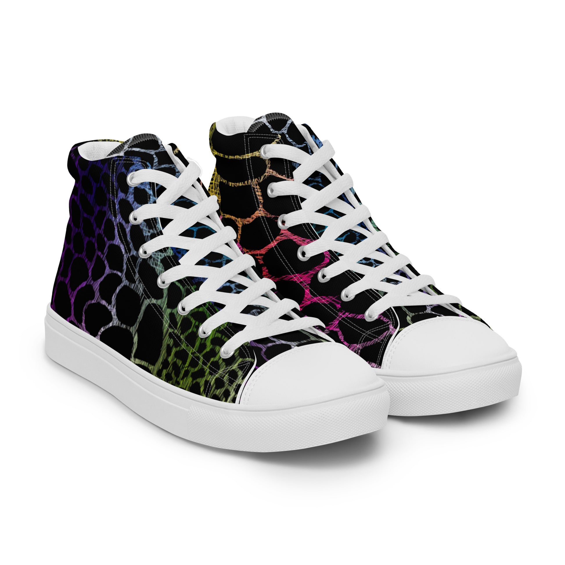Wild Rainbow Outline Men’s High Top Canvas Shoes | Casual Print Shoes | Stylish Festival Sneakers | LGBTQ+ Shoes | Lace Up Sneakers | - Comfortable Culture - Shoes - Comfortable Culture