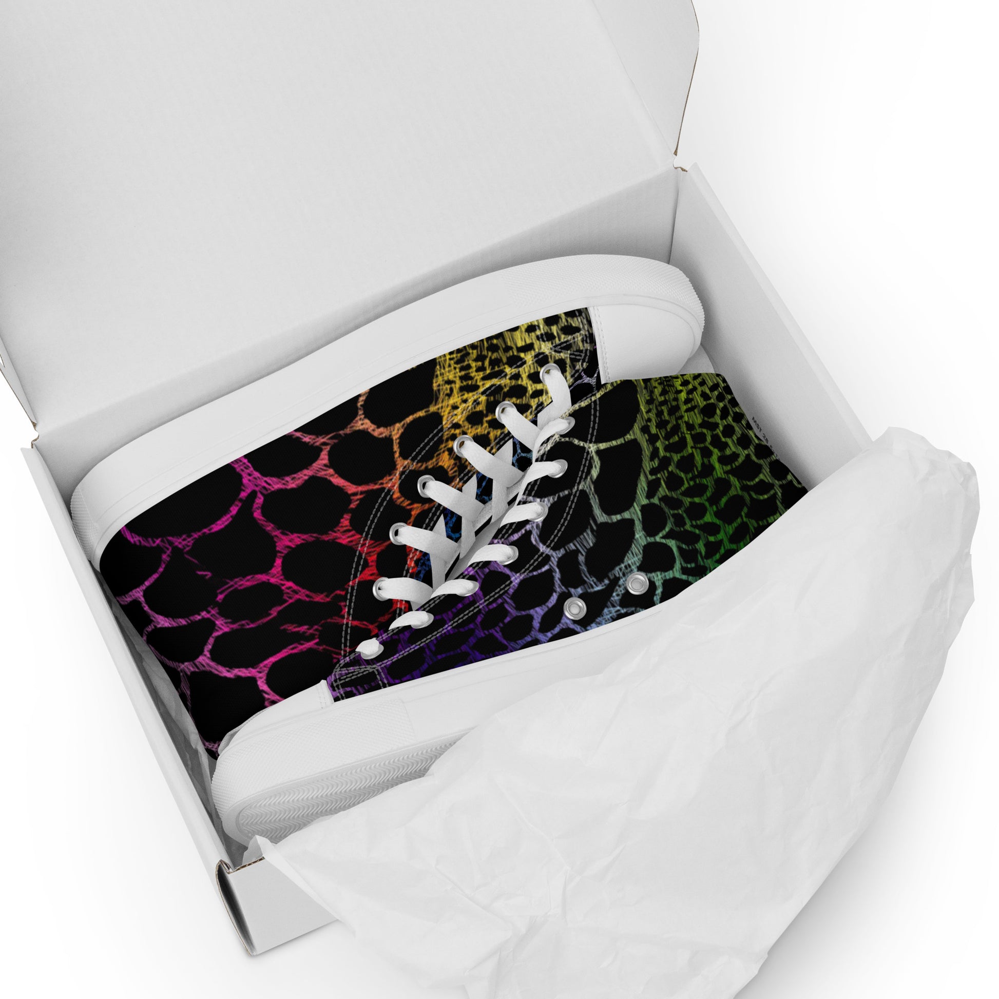 Wild Rainbow Outline Women’s High Top Canvas Shoes | Casual Print Shoes | Stylish Festival Sneakers | LGBTQ+ Shoes | Lace Up Sneakers | - Comfortable Culture - Shoes - Comfortable Culture