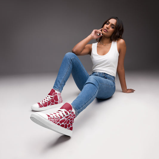 Organic Red Print Women’s High Top Canvas Shoes | Casual Print Shoes | Stylish Festival Sneakers | Abstract Shoes | Lace Up Sneakers | - Comfortable Culture - 5 - Shoes - Comfortable Culture