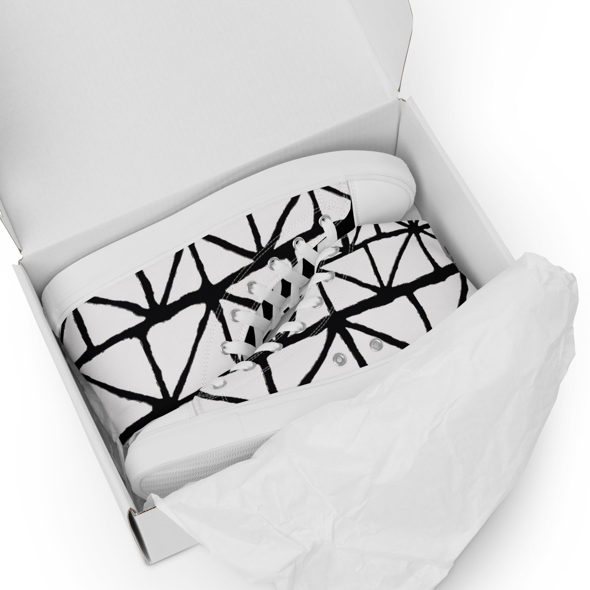 Tribal Print Black and White Women’s High Top Canvas Shoes | Geometric Print Shoes | Stylish Festival Sneakers | Casual | Lace Up Sneakers - Comfortable Culture - Shoes - Comfortable Culture