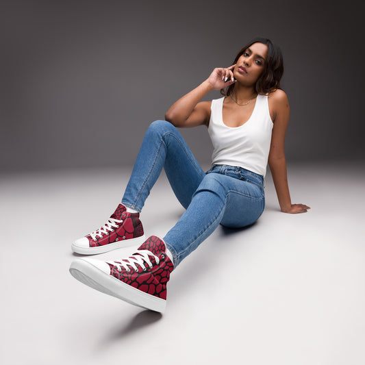 Organic Blood Red Print Women’s High Top Canvas Shoes | Casual Print Shoes | Stylish Festival Sneakers | Abstract Shoes | Lace Up Sneakers | - Comfortable Culture - 5 - Shoes - Comfortable Culture