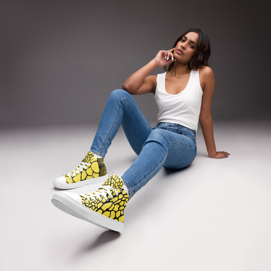 Organic Paris Daisy Yellow Print Women’s High Top Canvas Shoes | Casual Print Shoes | Stylish Festival Sneakers | Abstract Shoes | Lace Up Sneakers | - Comfortable Culture - 5 - Shoes - Comfortable Culture