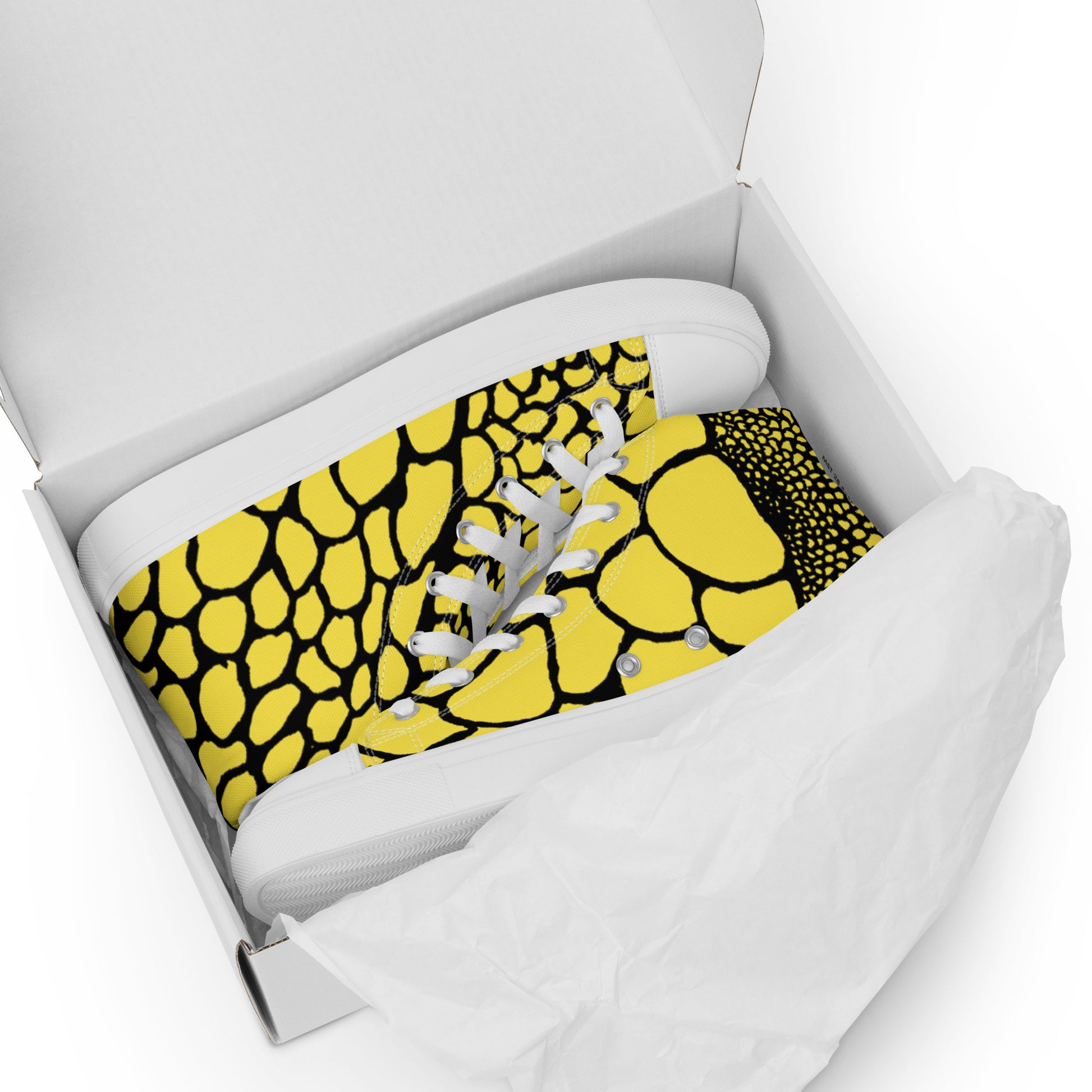 Organic Paris Daisy Yellow Print Women’s High Top Canvas Shoes | Casual Print Shoes | Stylish Festival Sneakers | Abstract Shoes | Lace Up Sneakers | - Comfortable Culture - Shoes - Comfortable Culture