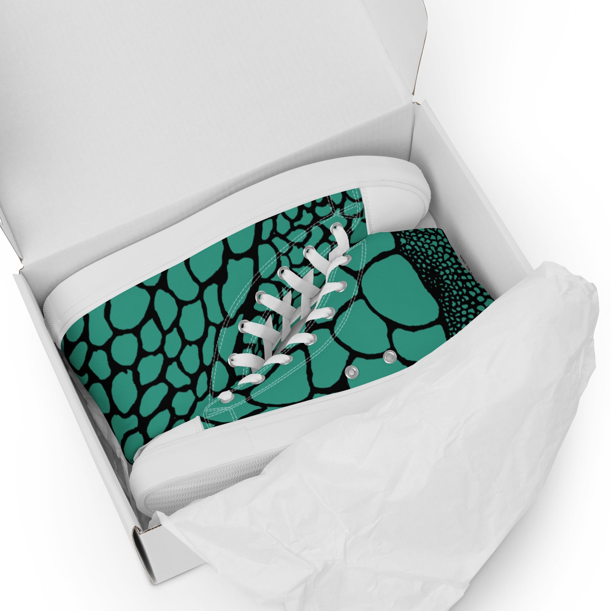 Organic Teal Print Women’s High Top Canvas Shoes | Casual Print Shoes | Stylish Festival Sneakers | Abstract Shoes | Lace Up Sneakers | - Comfortable Culture - Shoes - Comfortable Culture