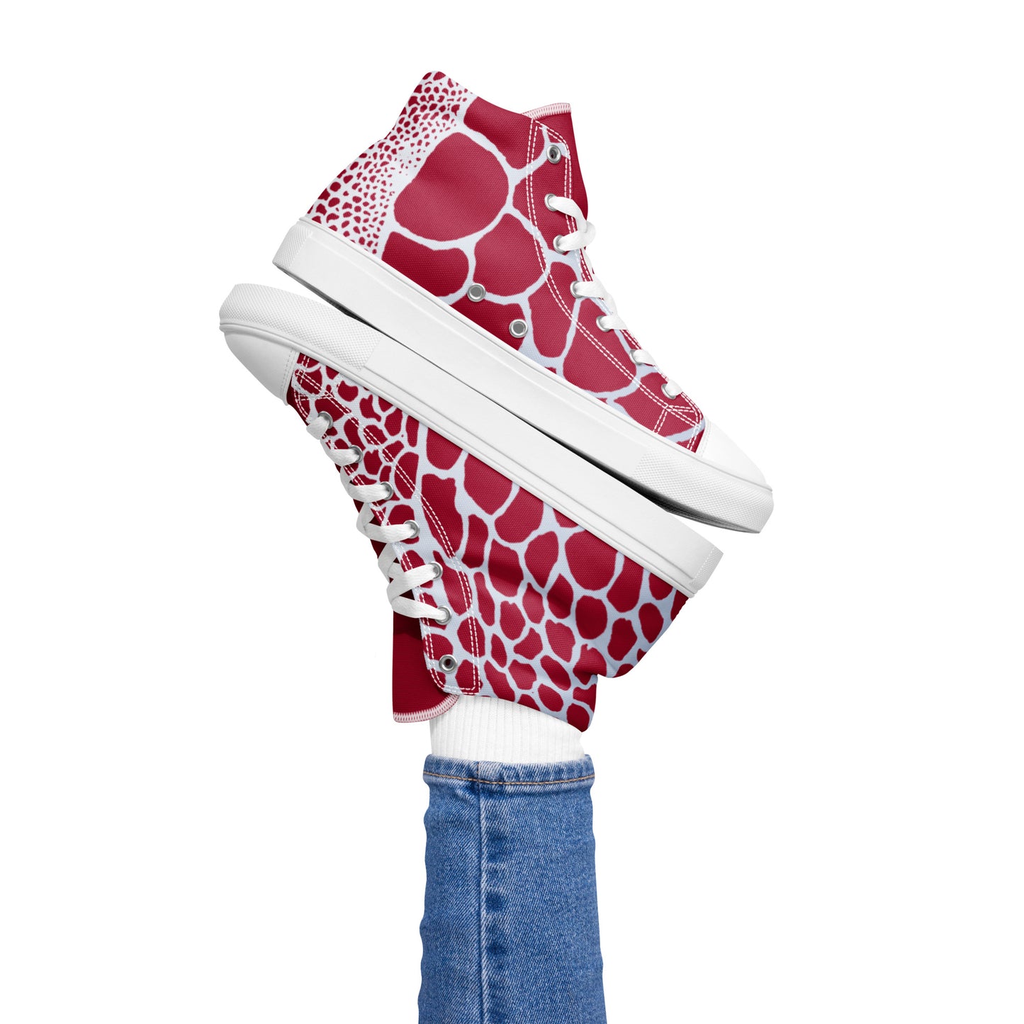 Organic Red Print Women’s High Top Canvas Shoes | Casual Print Shoes | Stylish Festival Sneakers | Abstract Shoes | Lace Up Sneakers | - Comfortable Culture - Shoes - Comfortable Culture