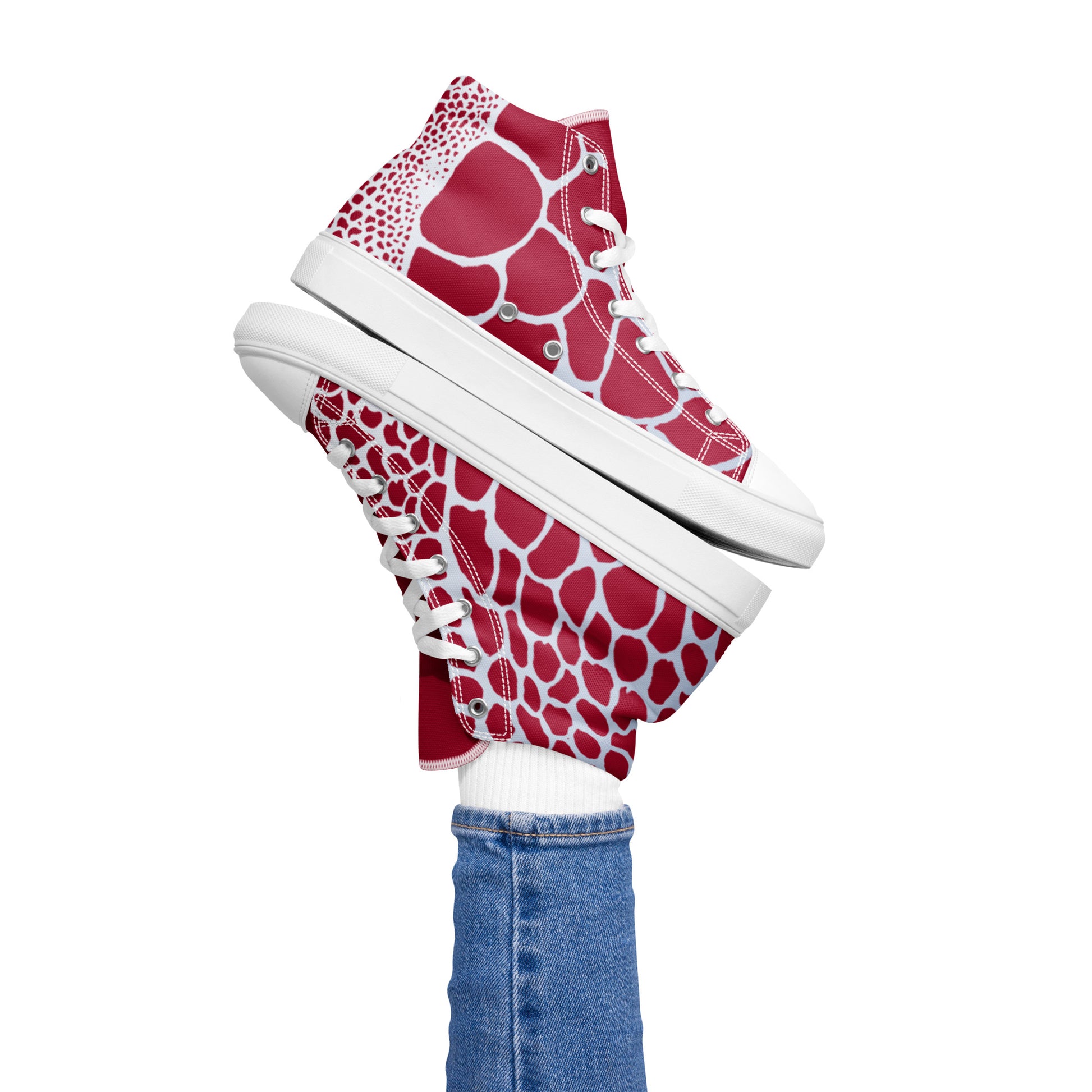 Organic Red Print Women’s High Top Canvas Shoes | Casual Print Shoes | Stylish Festival Sneakers | Abstract Shoes | Lace Up Sneakers | - Comfortable Culture - Shoes - Comfortable Culture