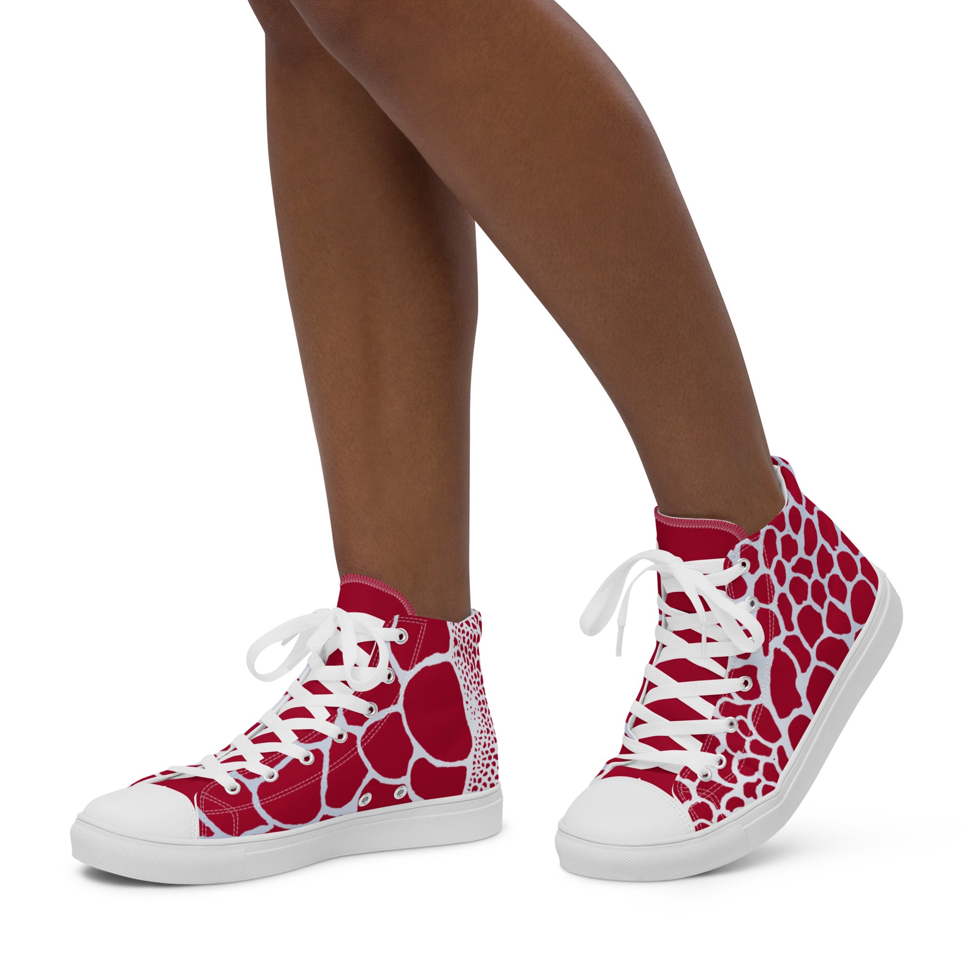 Organic Red Print Women’s High Top Canvas Shoes | Casual Print Shoes | Stylish Festival Sneakers | Abstract Shoes | Lace Up Sneakers | - Comfortable Culture - Shoes - Comfortable Culture