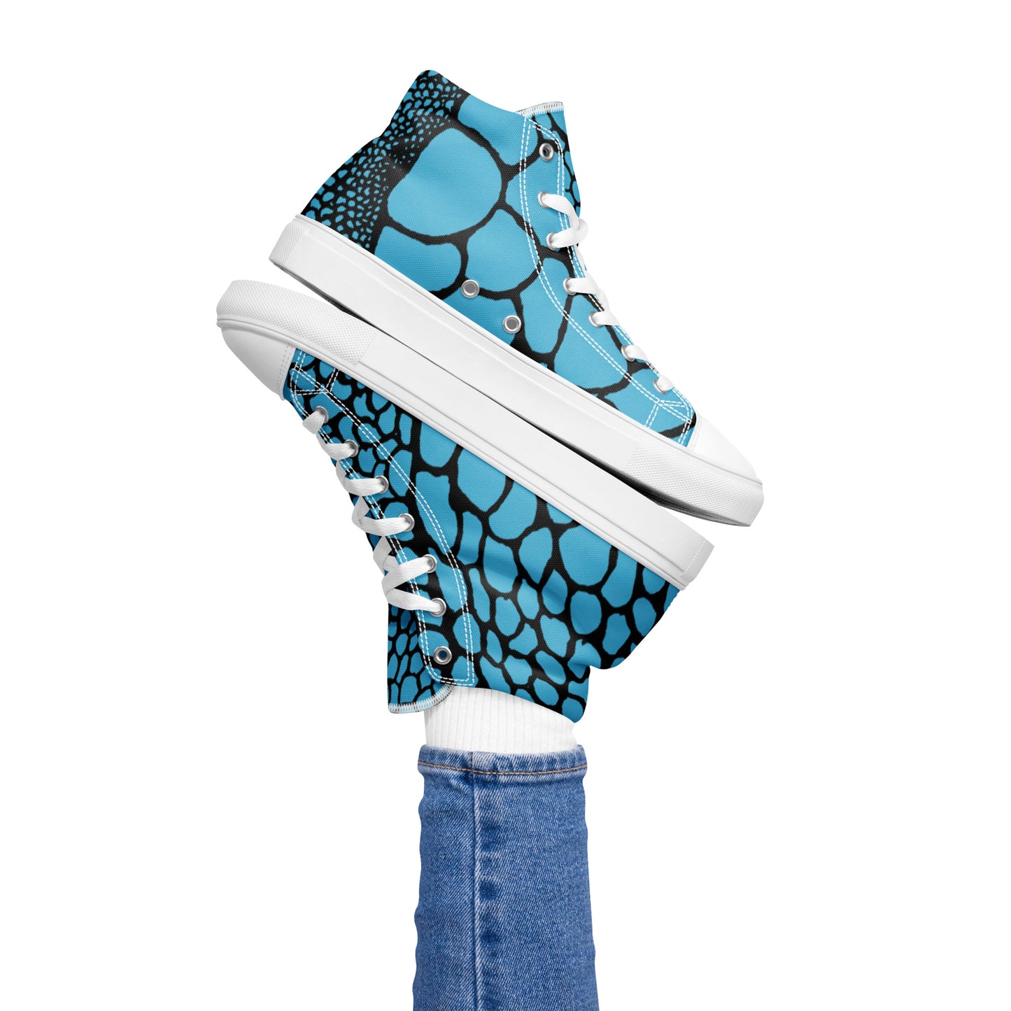 Organic Sky Blue Print Women’s High Top Canvas Shoes | Casual Print Shoes | Stylish Festival Sneakers | Abstract Shoes | Lace Up Sneakers | - Comfortable Culture - Shoes - Comfortable Culture