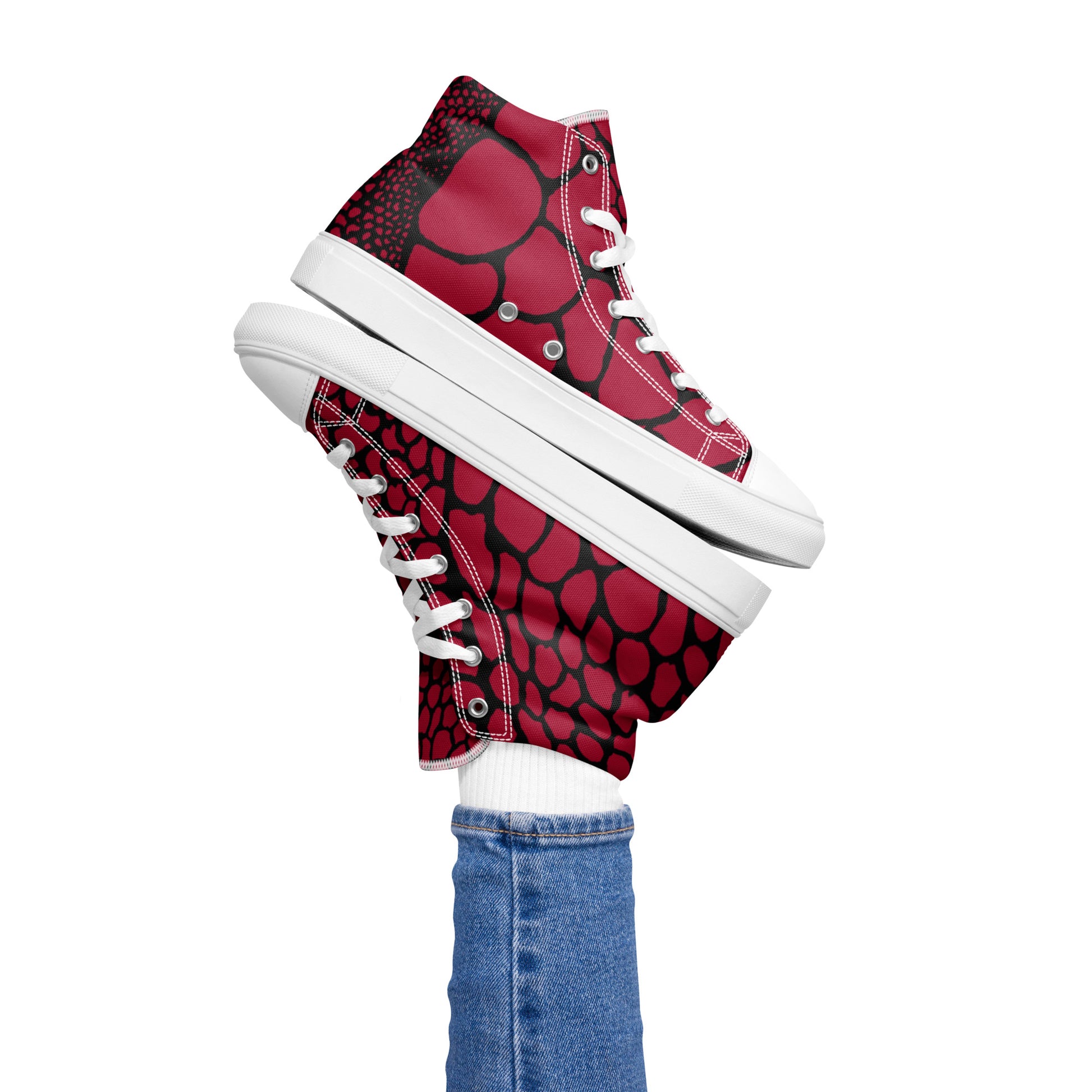Organic Blood Red Print Women’s High Top Canvas Shoes | Casual Print Shoes | Stylish Festival Sneakers | Abstract Shoes | Lace Up Sneakers | - Comfortable Culture - Shoes - Comfortable Culture