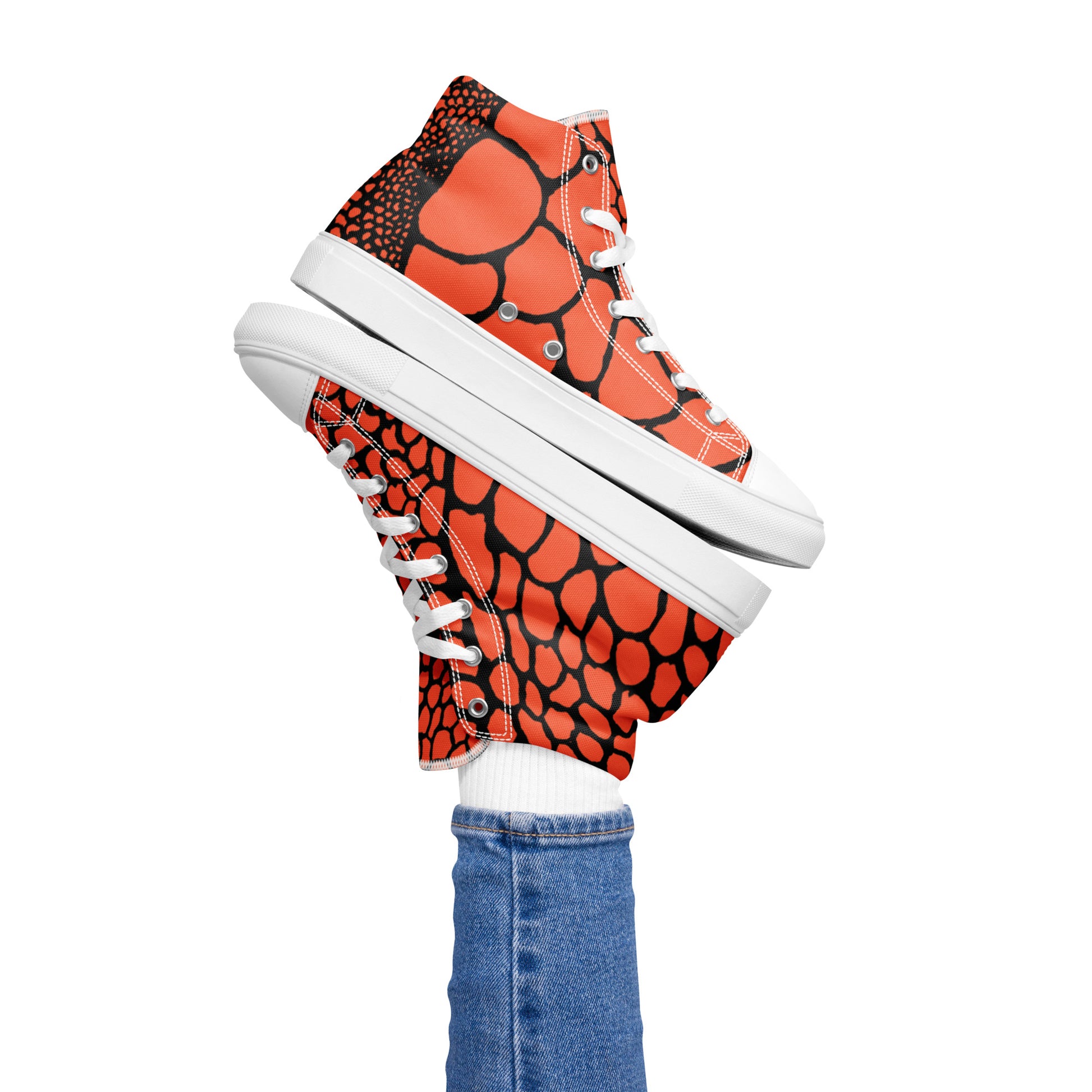 Organic Outrageous Orange Print Women’s High Top Canvas Shoes | Casual Print Shoes | Stylish Festival Sneakers | Abstract Shoes | Lace Up Sneakers | - Comfortable Culture - Shoes - Comfortable Culture