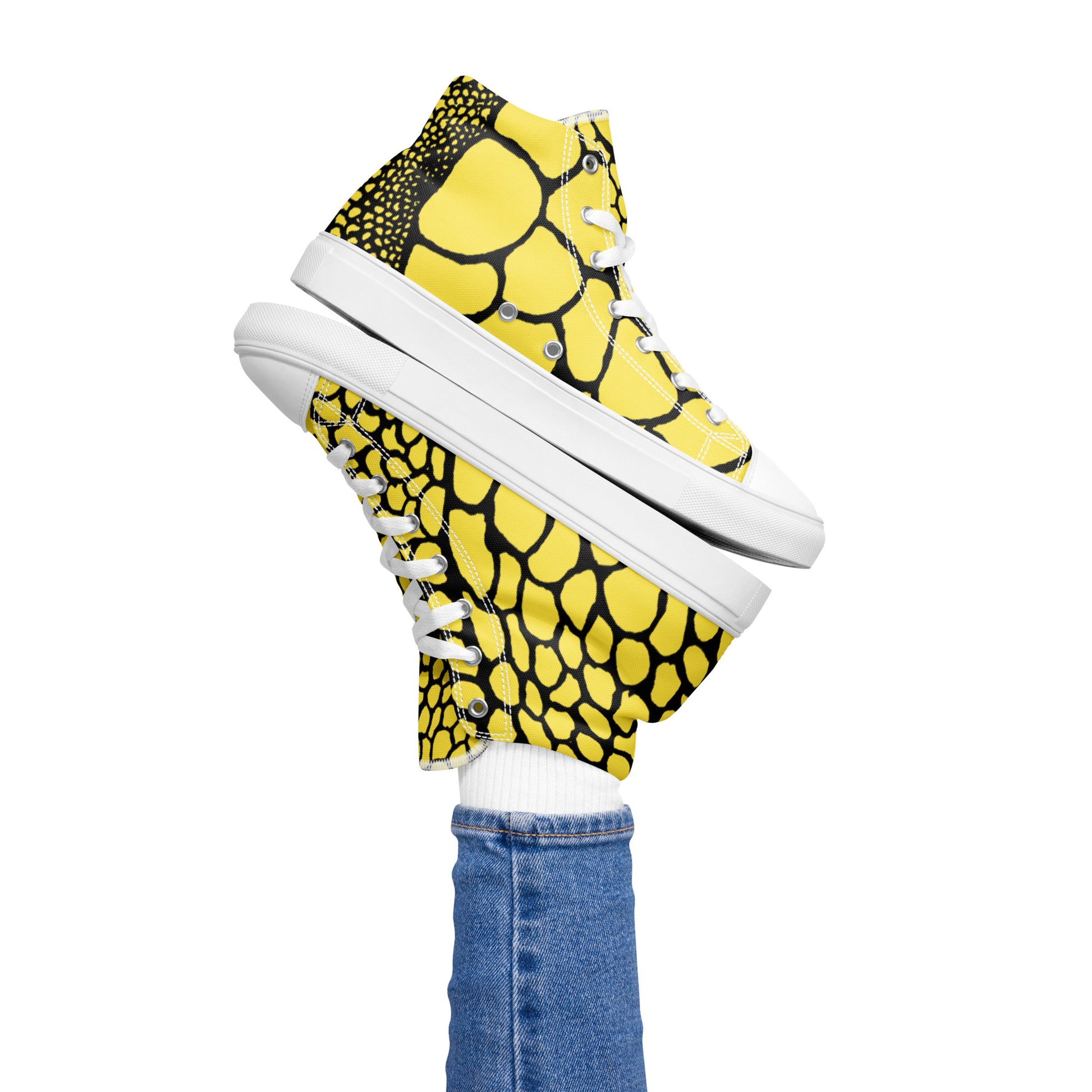Organic Paris Daisy Yellow Print Women’s High Top Canvas Shoes | Casual Print Shoes | Stylish Festival Sneakers | Abstract Shoes | Lace Up Sneakers | - Comfortable Culture - Shoes - Comfortable Culture