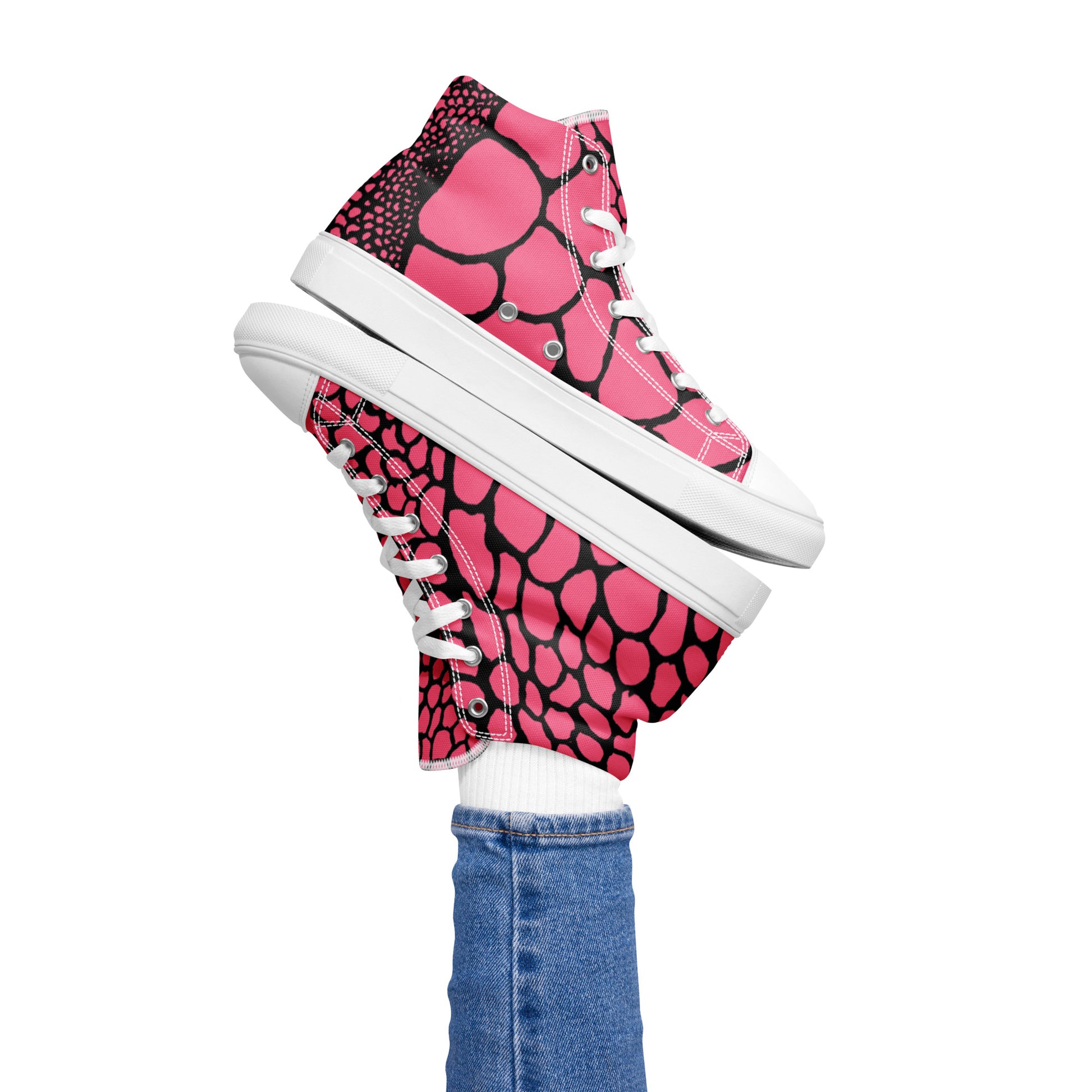Organic Brink Pink Print Women’s High Top Canvas Shoes | Casual Print Shoes | Stylish Festival Sneakers | Abstract Shoes | Lace Up Sneakers | - Comfortable Culture - Shoes - Comfortable Culture