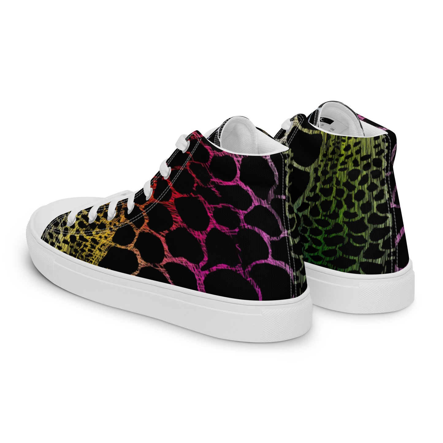 Wild Rainbow Outline Women’s High Top Canvas Shoes | Casual Print Shoes | Stylish Festival Sneakers | LGBTQ+ Shoes | Lace Up Sneakers | - Comfortable Culture - Shoes - Comfortable Culture