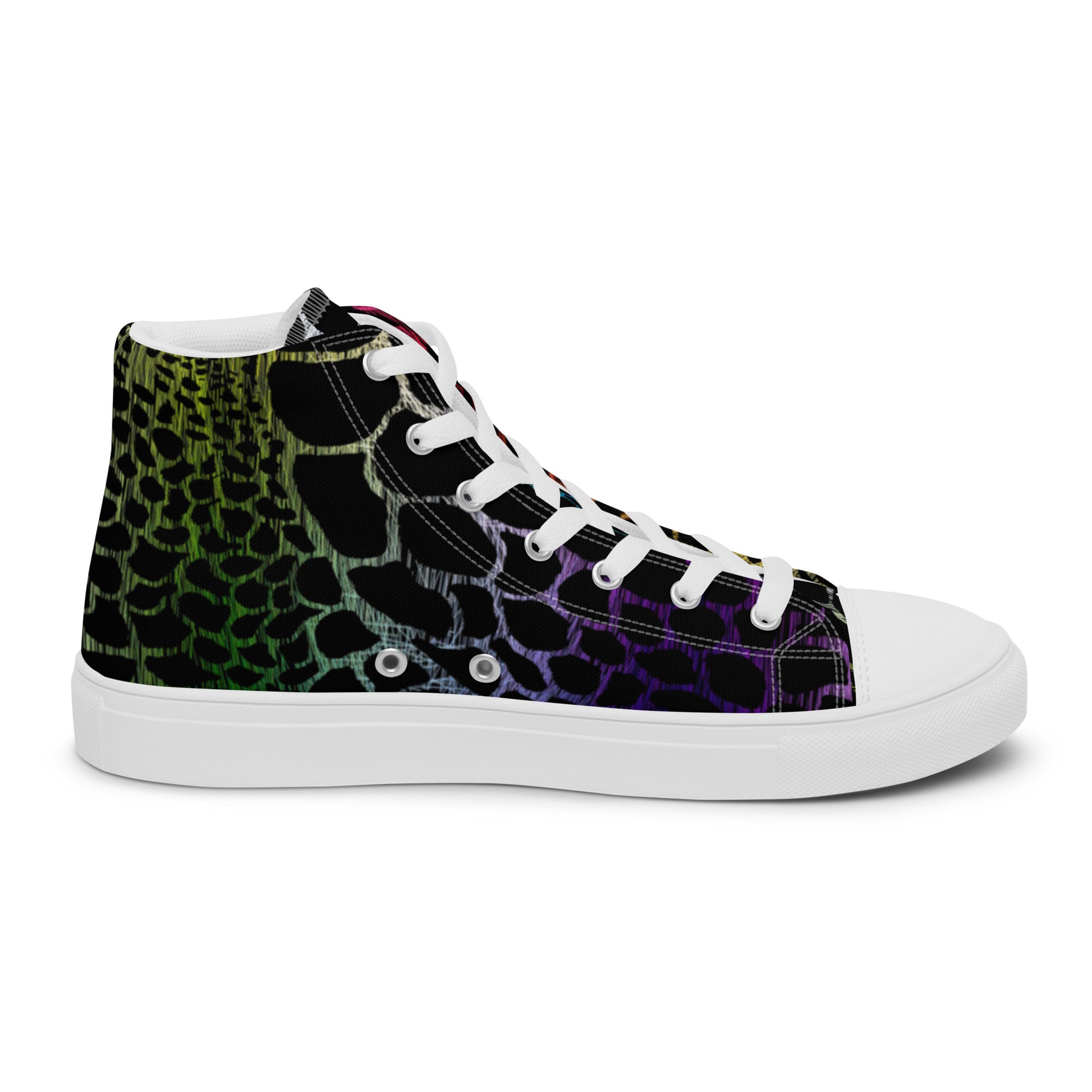 Wild Rainbow Outline Women’s High Top Canvas Shoes | Casual Print Shoes | Stylish Festival Sneakers | LGBTQ+ Shoes | Lace Up Sneakers | - Comfortable Culture - Shoes - Comfortable Culture