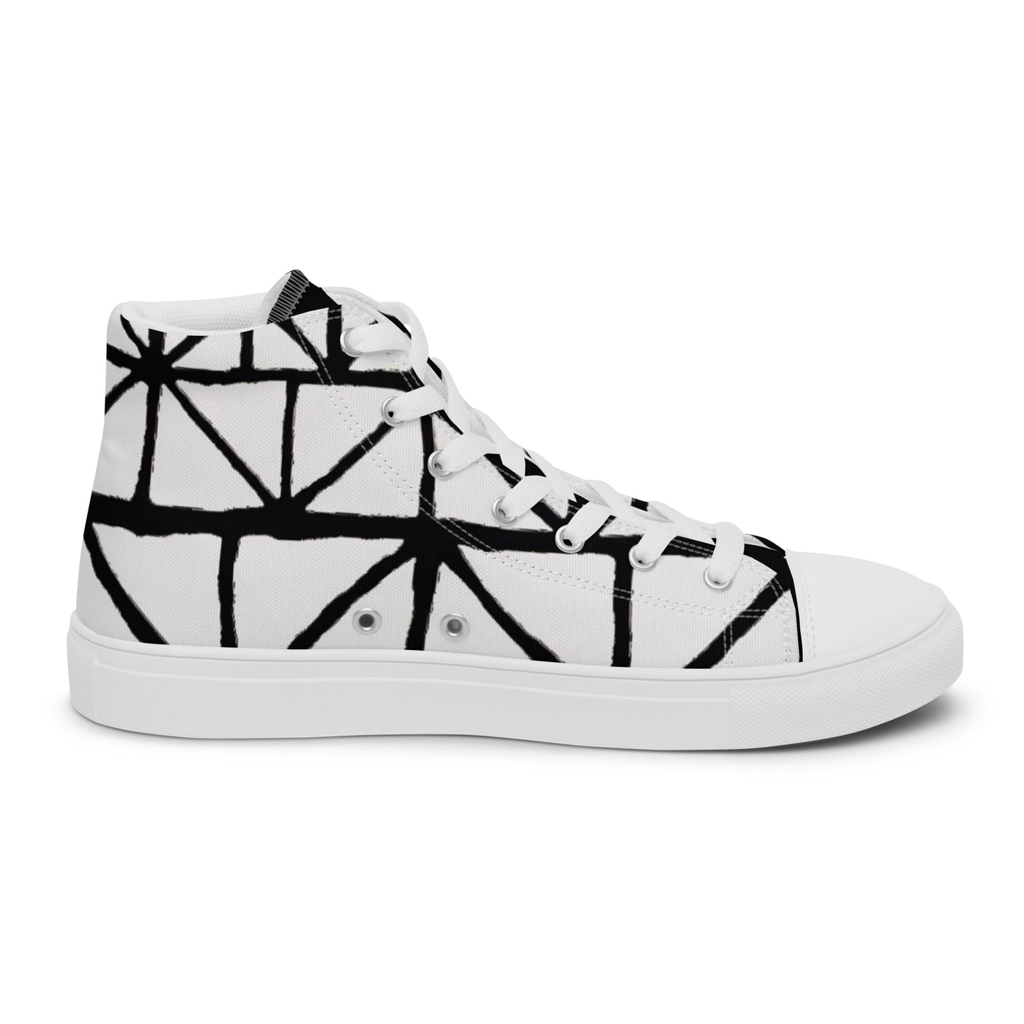 Tribal Print Black and White Women’s High Top Canvas Shoes | Geometric Print Shoes | Stylish Festival Sneakers | Casual | Lace Up Sneakers - Comfortable Culture - Shoes - Comfortable Culture