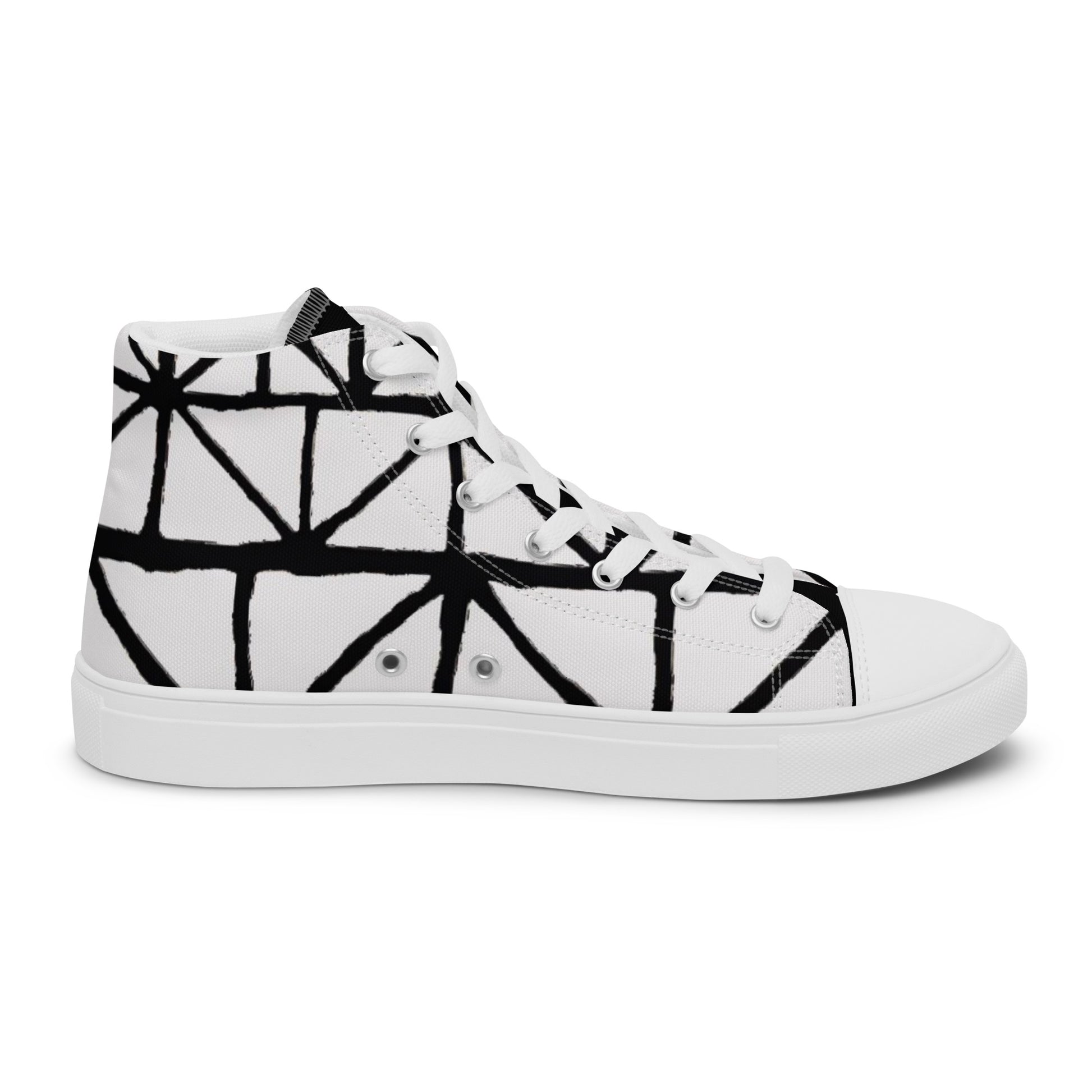 Tribal Print Black and White Women’s High Top Canvas Shoes | Geometric Print Shoes | Stylish Festival Sneakers | Casual | Lace Up Sneakers - Comfortable Culture - Shoes - Comfortable Culture