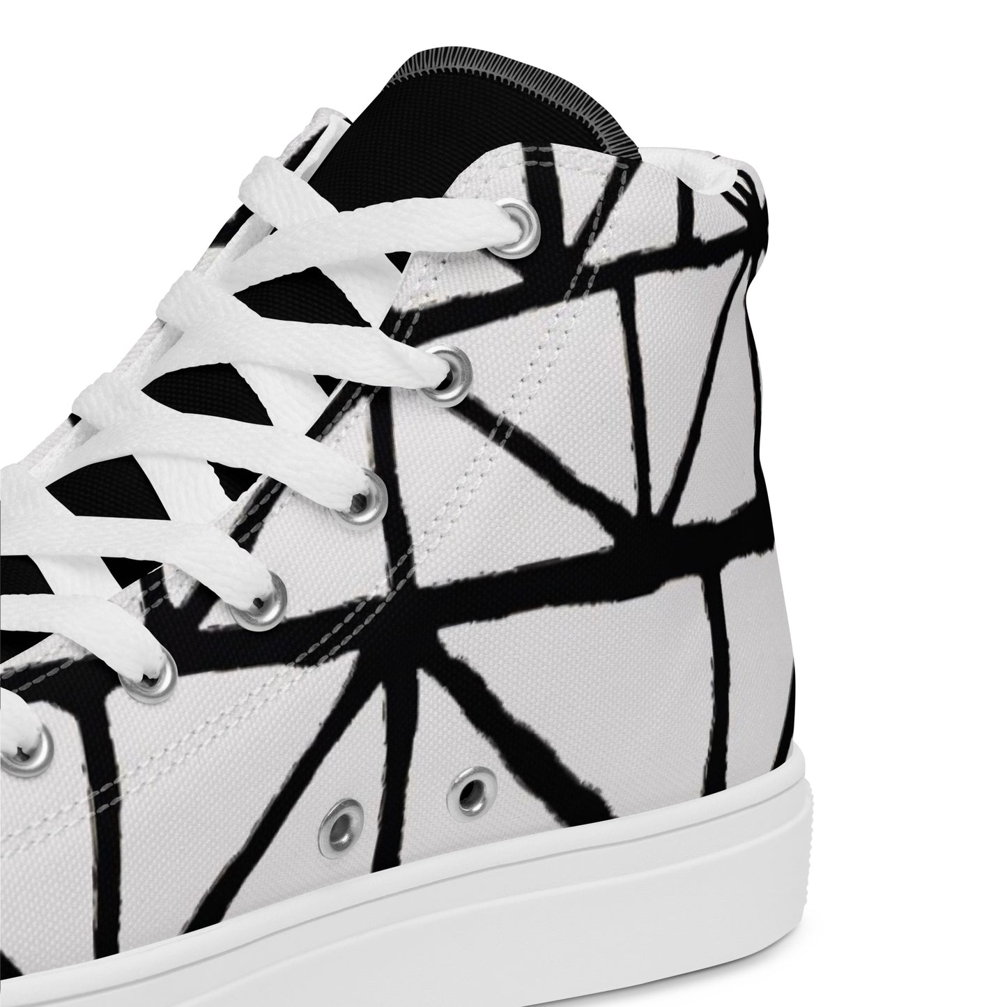 Tribal Print Black and White Women’s High Top Canvas Shoes | Geometric Print Shoes | Stylish Festival Sneakers | Casual | Lace Up Sneakers - Comfortable Culture - Shoes - Comfortable Culture