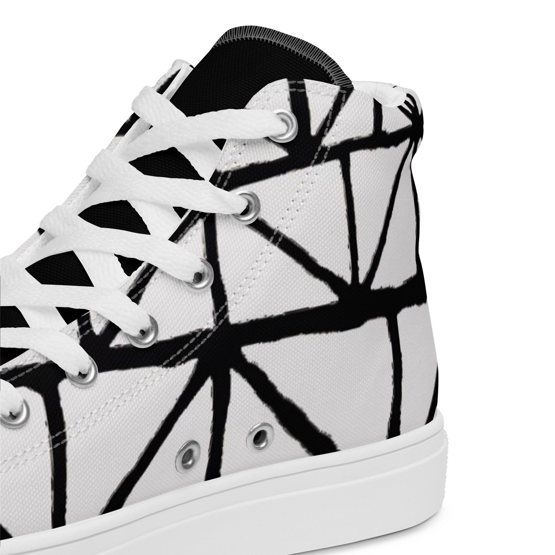 Tribal Print Black and White Women’s High Top Canvas Shoes | Geometric Print Shoes | Stylish Festival Sneakers | Casual | Lace Up Sneakers - Comfortable Culture - Shoes - Comfortable Culture