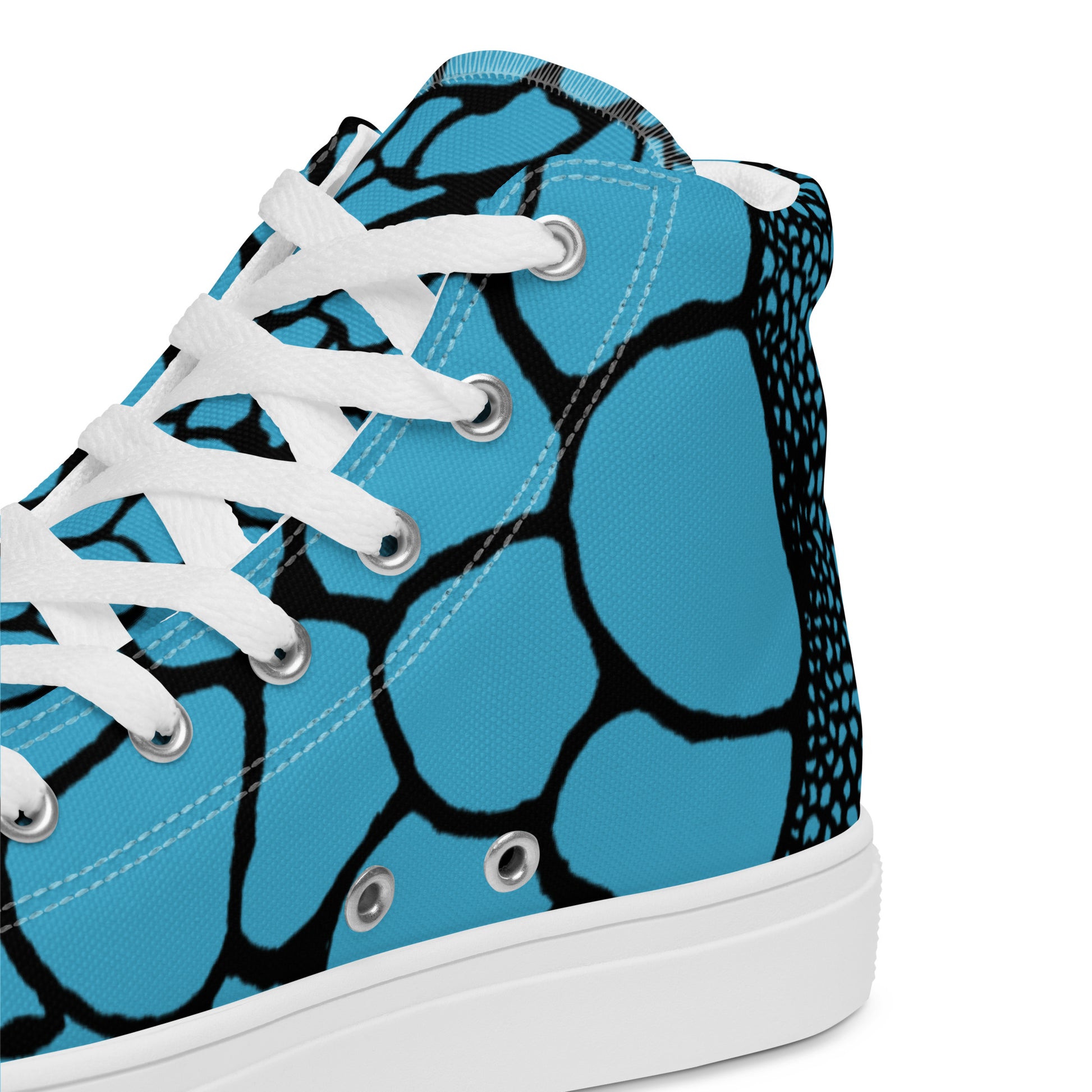 Organic Sky Blue Print Women’s High Top Canvas Shoes | Casual Print Shoes | Stylish Festival Sneakers | Abstract Shoes | Lace Up Sneakers | - Comfortable Culture - Shoes - Comfortable Culture