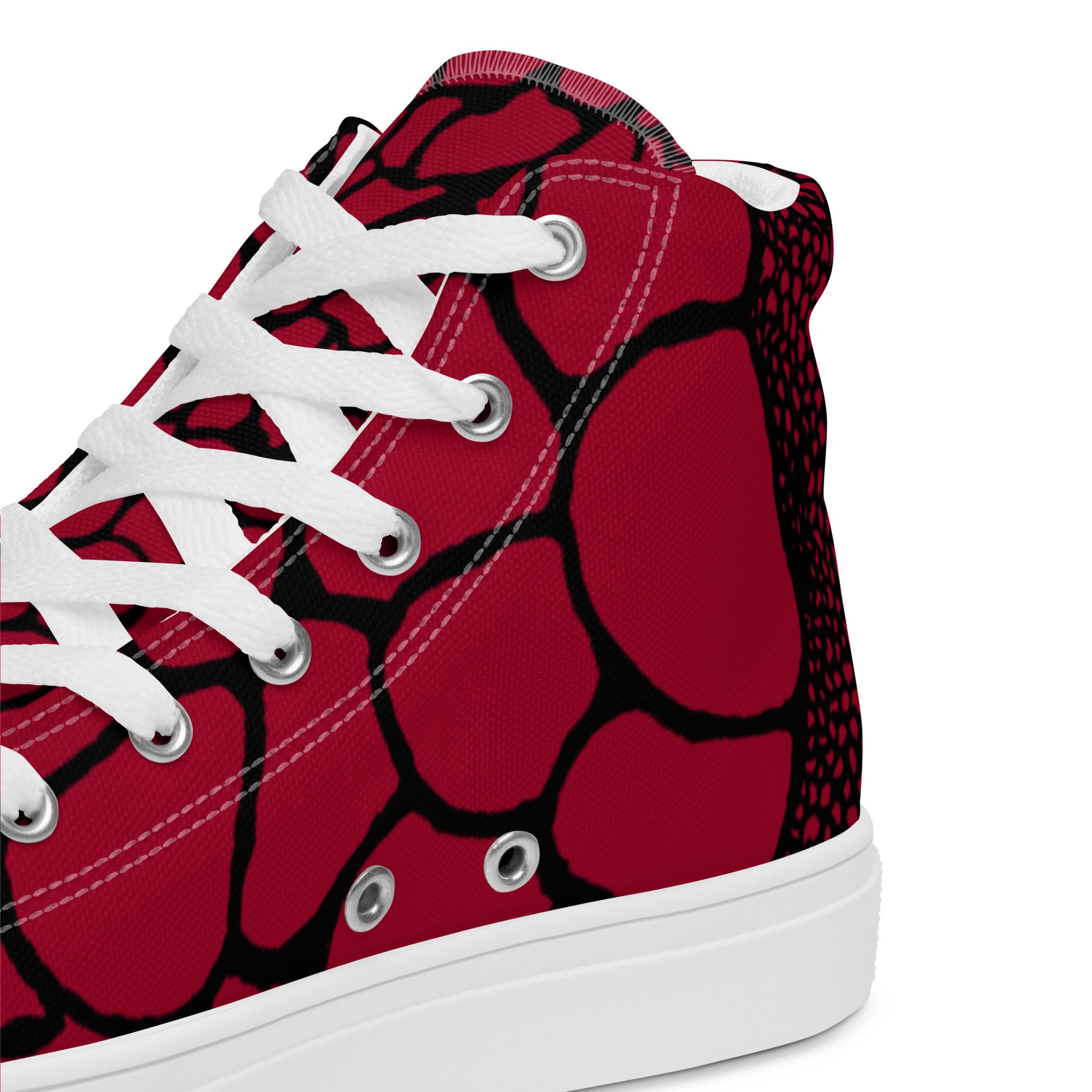 Organic Blood Red Print Women’s High Top Canvas Shoes | Casual Print Shoes | Stylish Festival Sneakers | Abstract Shoes | Lace Up Sneakers | - Comfortable Culture - Shoes - Comfortable Culture