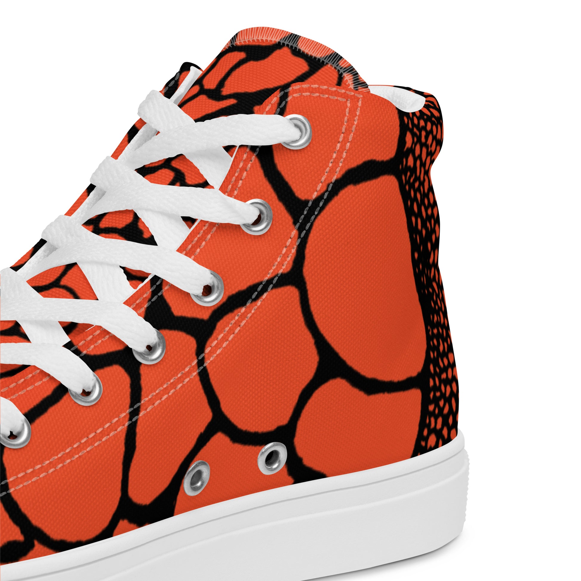 Organic Outrageous Orange Print Women’s High Top Canvas Shoes | Casual Print Shoes | Stylish Festival Sneakers | Abstract Shoes | Lace Up Sneakers | - Comfortable Culture - Shoes - Comfortable Culture