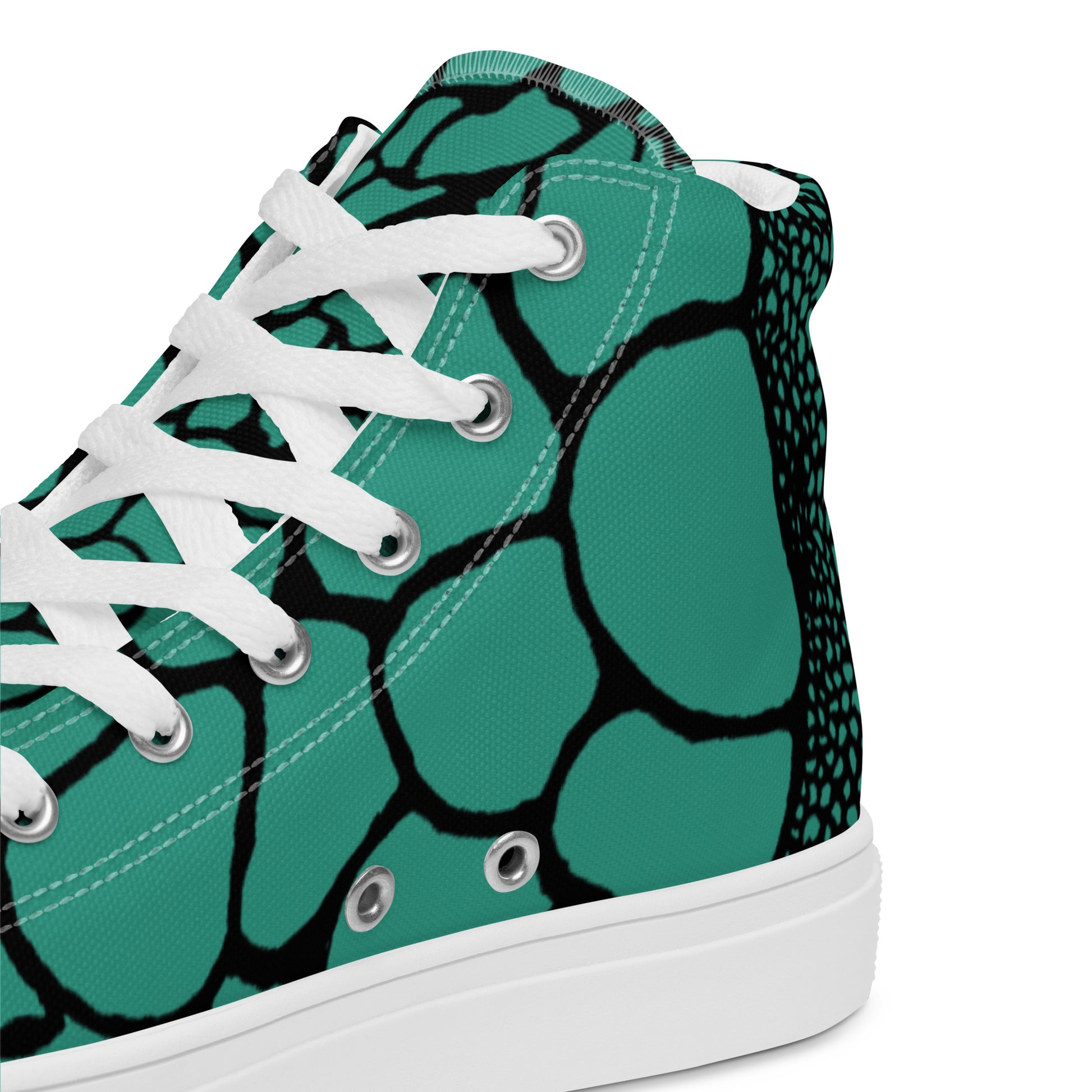 Organic Teal Print Women’s High Top Canvas Shoes | Casual Print Shoes | Stylish Festival Sneakers | Abstract Shoes | Lace Up Sneakers | - Comfortable Culture - Shoes - Comfortable Culture