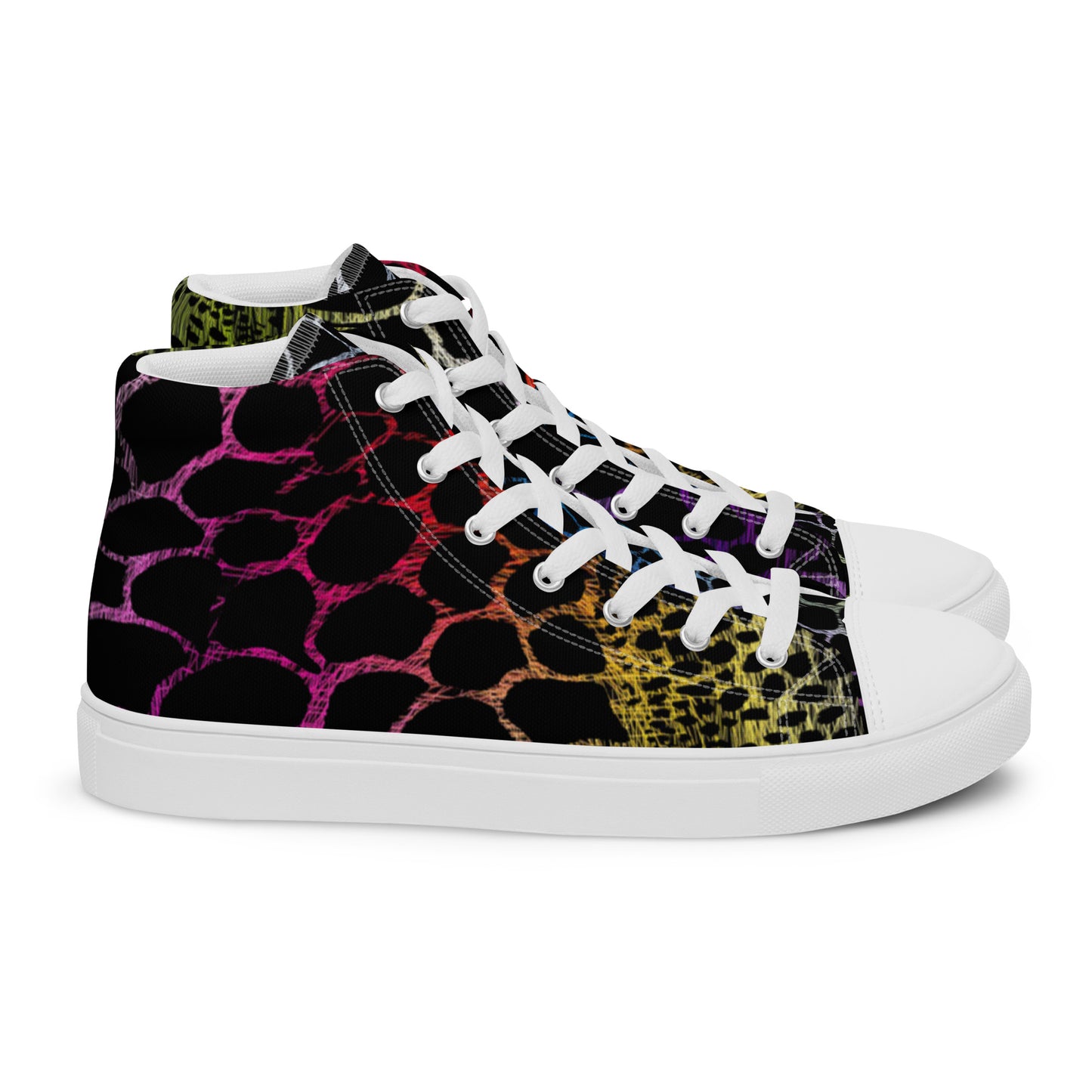 Wild Rainbow Outline Women’s High Top Canvas Shoes | Casual Print Shoes | Stylish Festival Sneakers | LGBTQ+ Shoes | Lace Up Sneakers | - Comfortable Culture - Shoes - Comfortable Culture