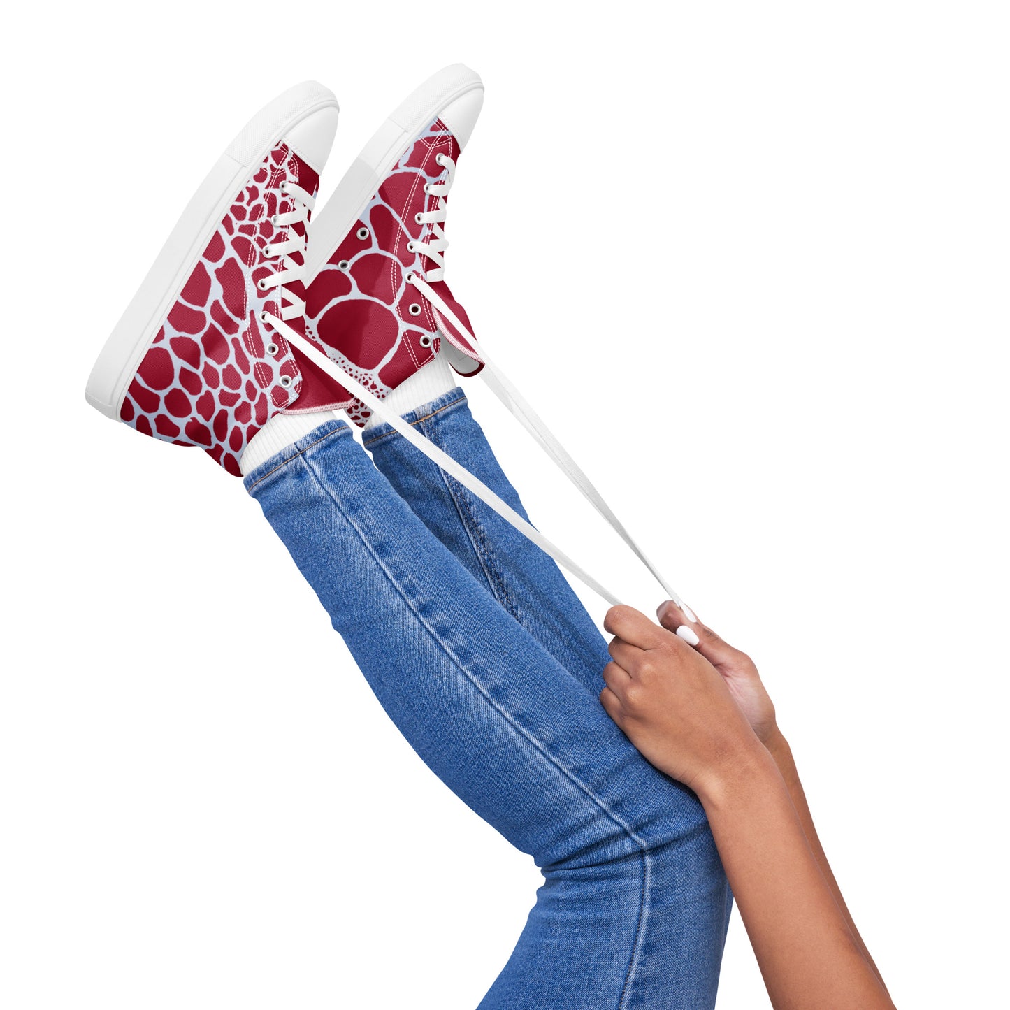 Organic Red Print Women’s High Top Canvas Shoes | Casual Print Shoes | Stylish Festival Sneakers | Abstract Shoes | Lace Up Sneakers | - Comfortable Culture - Shoes - Comfortable Culture