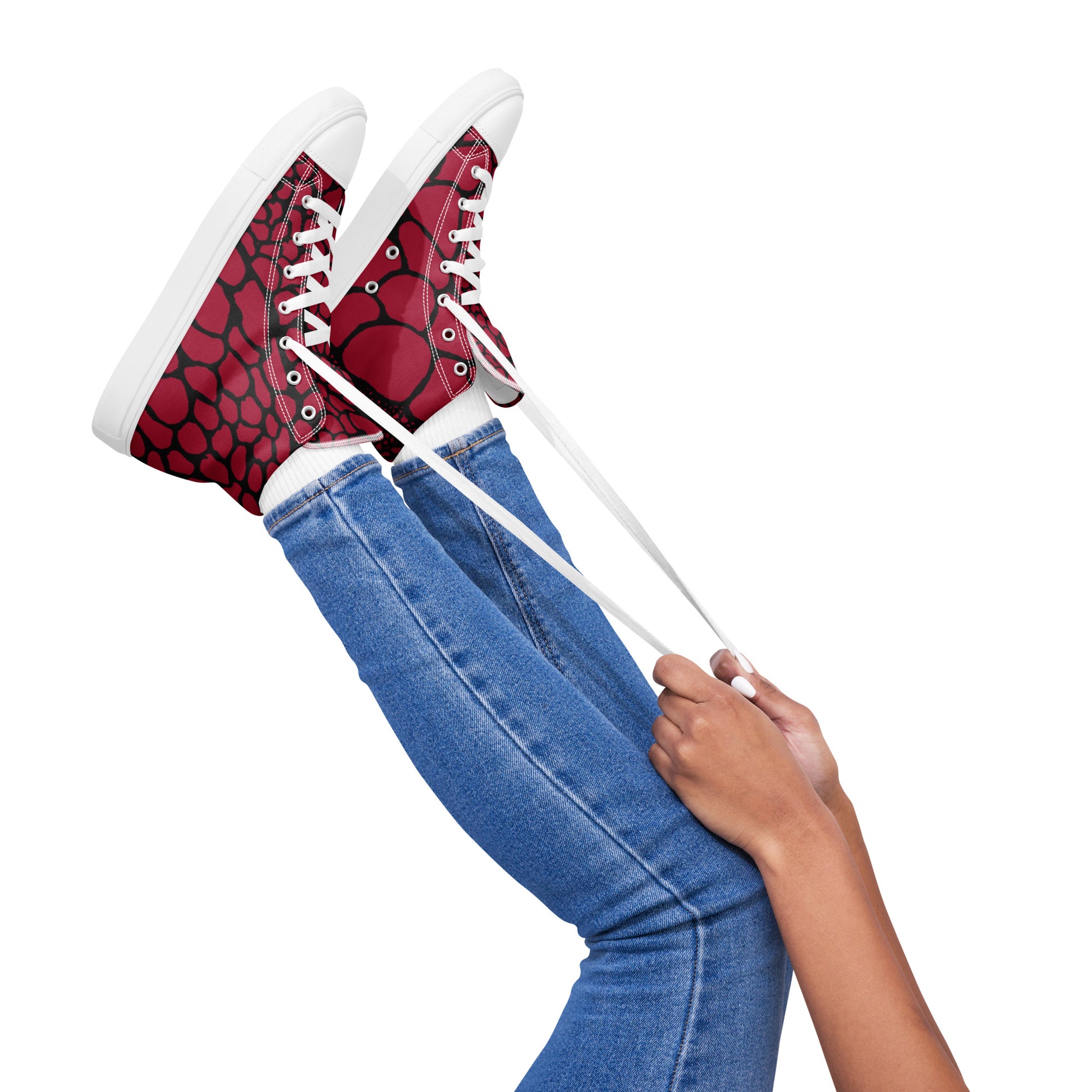 Organic Blood Red Print Women’s High Top Canvas Shoes | Casual Print Shoes | Stylish Festival Sneakers | Abstract Shoes | Lace Up Sneakers | - Comfortable Culture - Shoes - Comfortable Culture