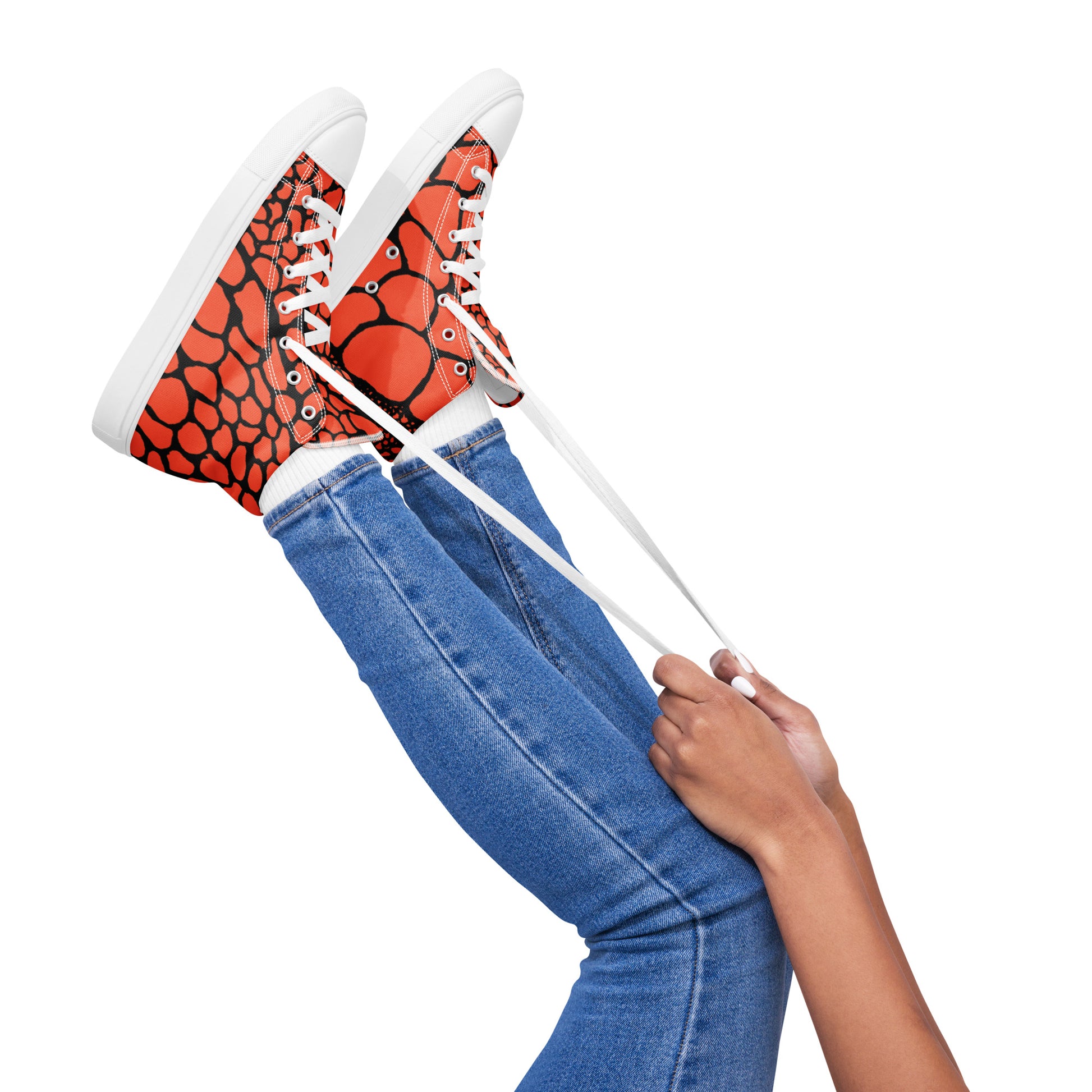 Organic Outrageous Orange Print Women’s High Top Canvas Shoes | Casual Print Shoes | Stylish Festival Sneakers | Abstract Shoes | Lace Up Sneakers | - Comfortable Culture - Shoes - Comfortable Culture