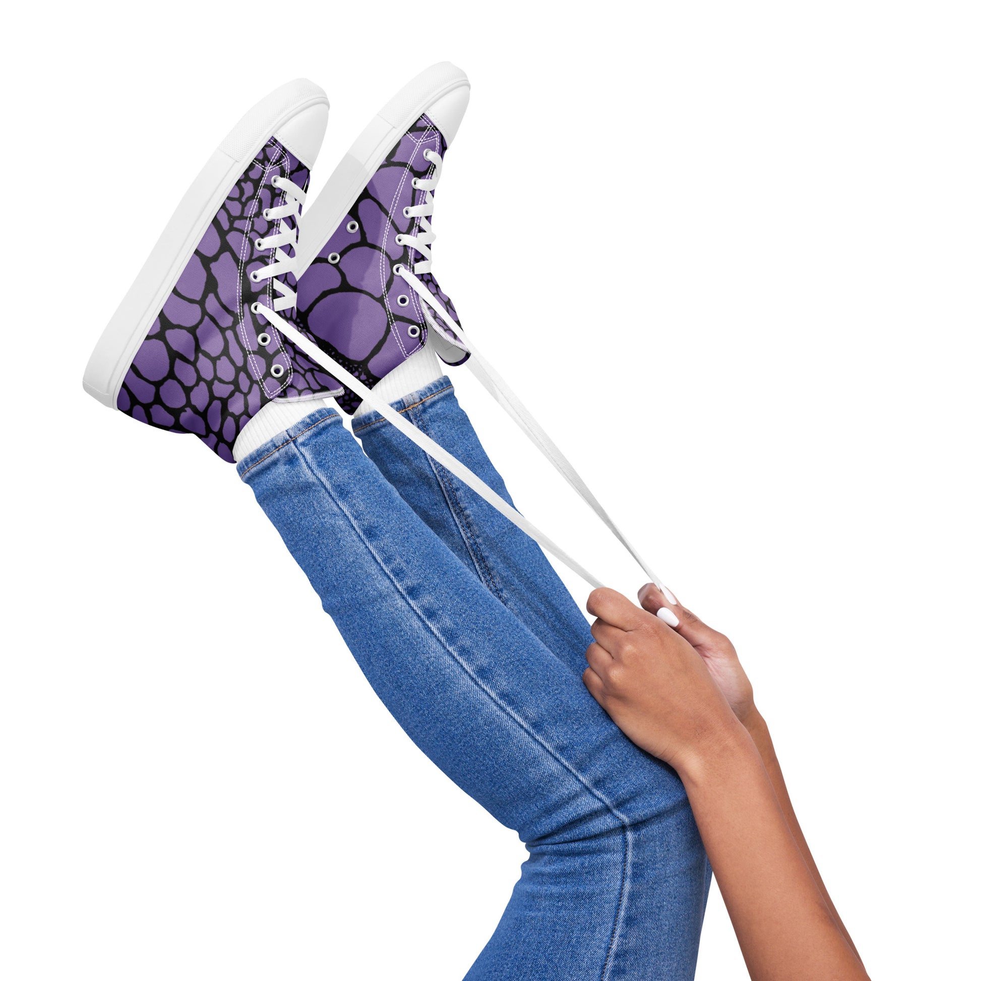 Organic Amethyst Purple Print Women’s High Top Canvas Shoes | Casual Print Shoes | Stylish Festival Sneakers | Abstract Shoes | Lace Up Sneakers | - Comfortable Culture - Shoes - Comfortable Culture