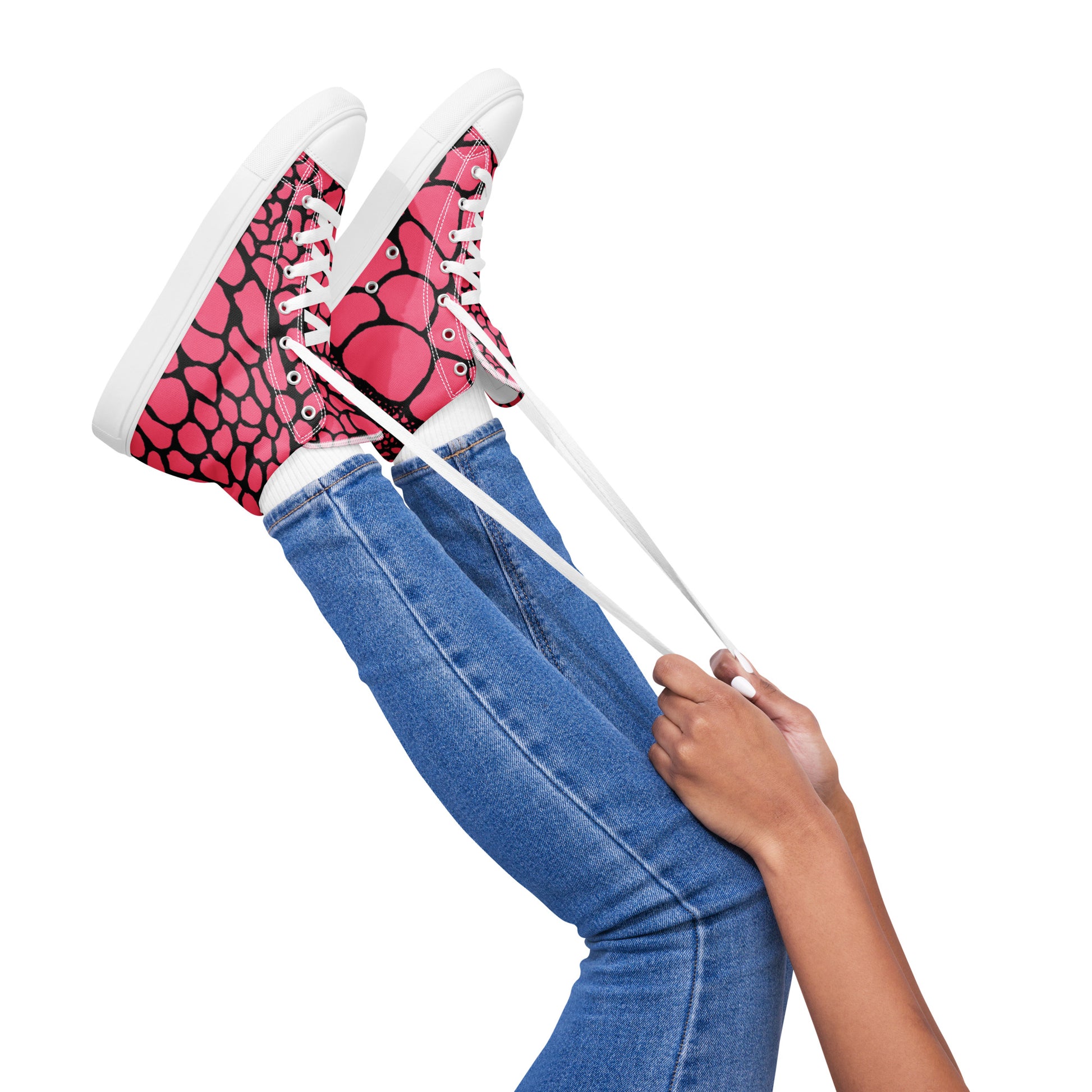 Organic Brink Pink Print Women’s High Top Canvas Shoes | Casual Print Shoes | Stylish Festival Sneakers | Abstract Shoes | Lace Up Sneakers | - Comfortable Culture - Shoes - Comfortable Culture