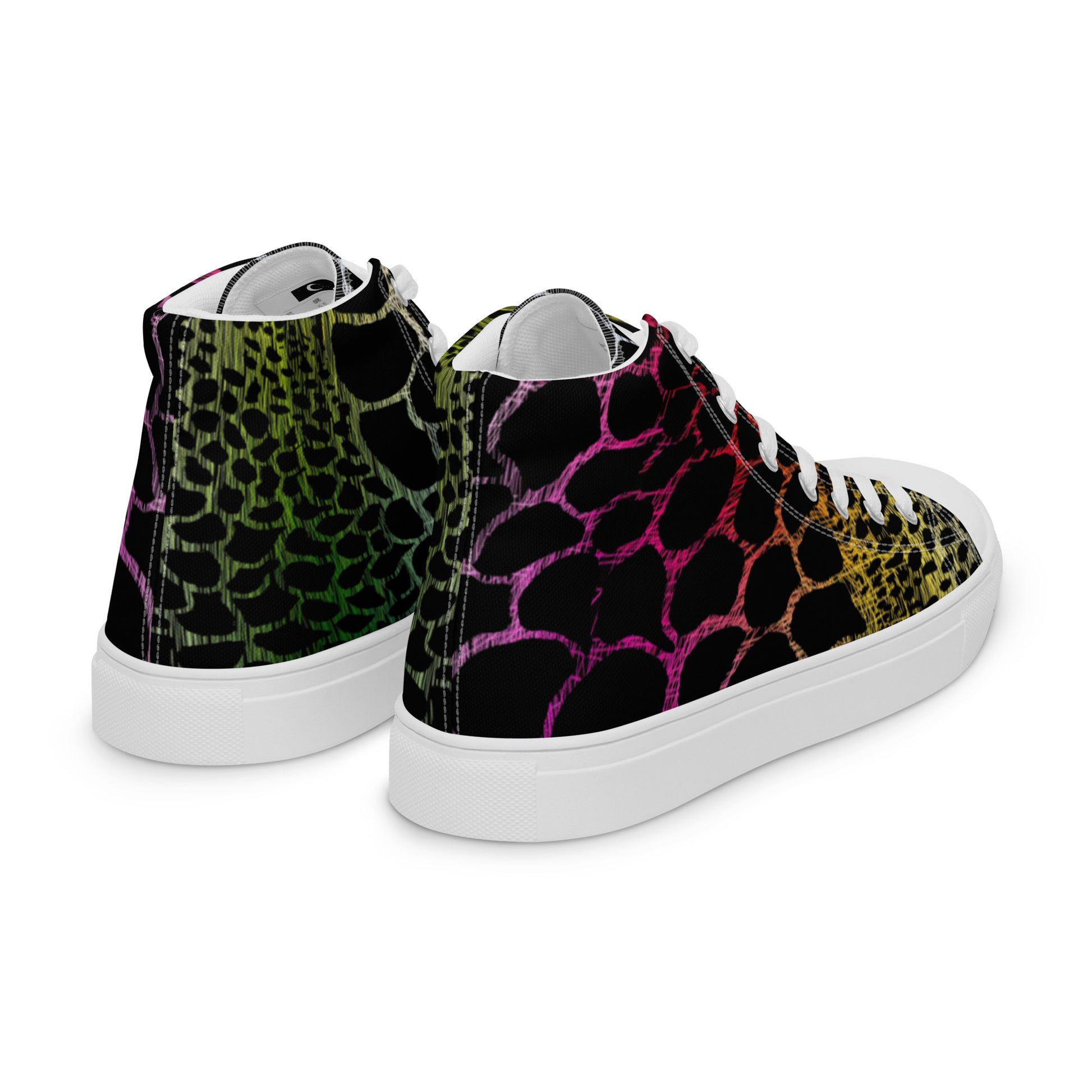 Wild Rainbow Outline Women’s High Top Canvas Shoes | Casual Print Shoes | Stylish Festival Sneakers | LGBTQ+ Shoes | Lace Up Sneakers | - Comfortable Culture - Shoes - Comfortable Culture