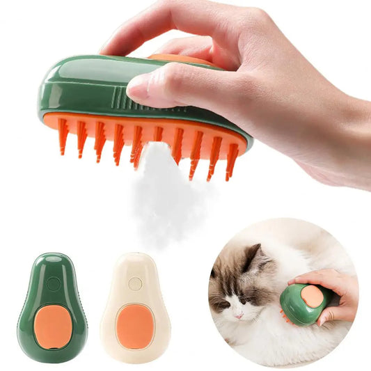Electric Steam Cat & Dog Grooming Brush: Self-Cleaning, Massaging Comb with Avocado Design - Perfect for a Shiny, Tangle-Free Coat