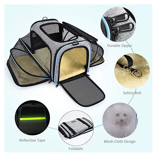 Airline-Approved Expandable Pet Carrier: Reflective & Breathable Travel Bag for Cats and Dogs - Foldable & Durable