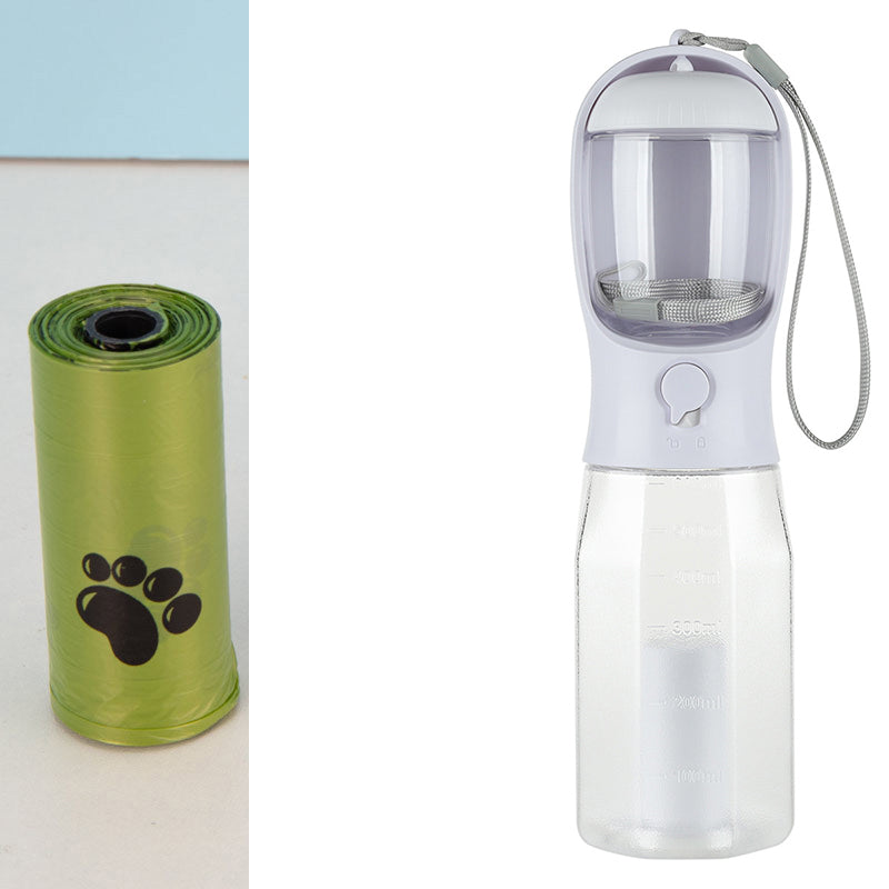 3-in-1 Multifunctional Pet Travel Companion: Portable Water & Food Dispenser with Built-In Poop Bag Holder