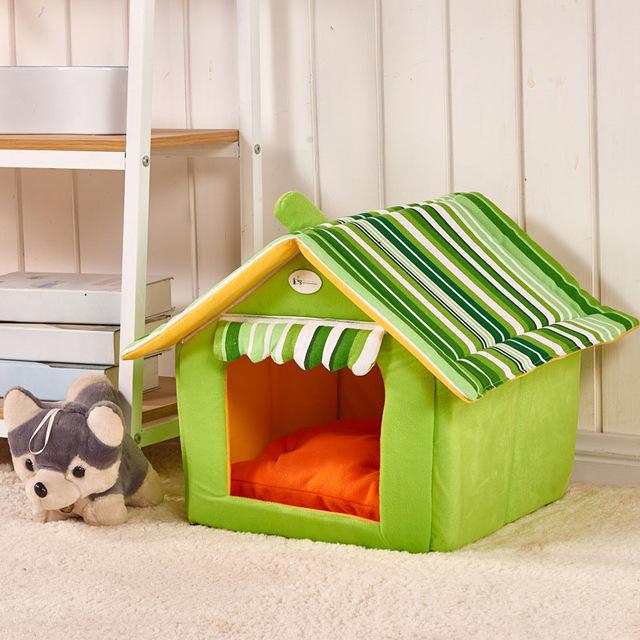 Stylish Striped Dog House with Removable Mat - Comfortable & Foldable Pet Bed for Small to Large Dogs - Easy to Clean