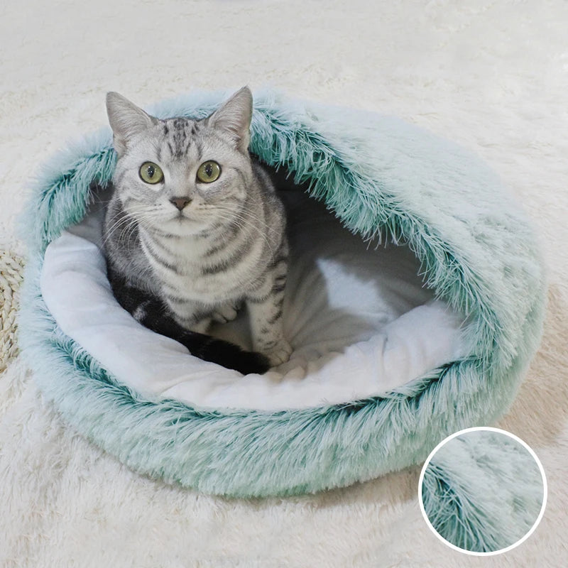 Cozy & Plush 2-in-1 Winter Pet Bed: Perfect Nest for Cats & Small Dogs