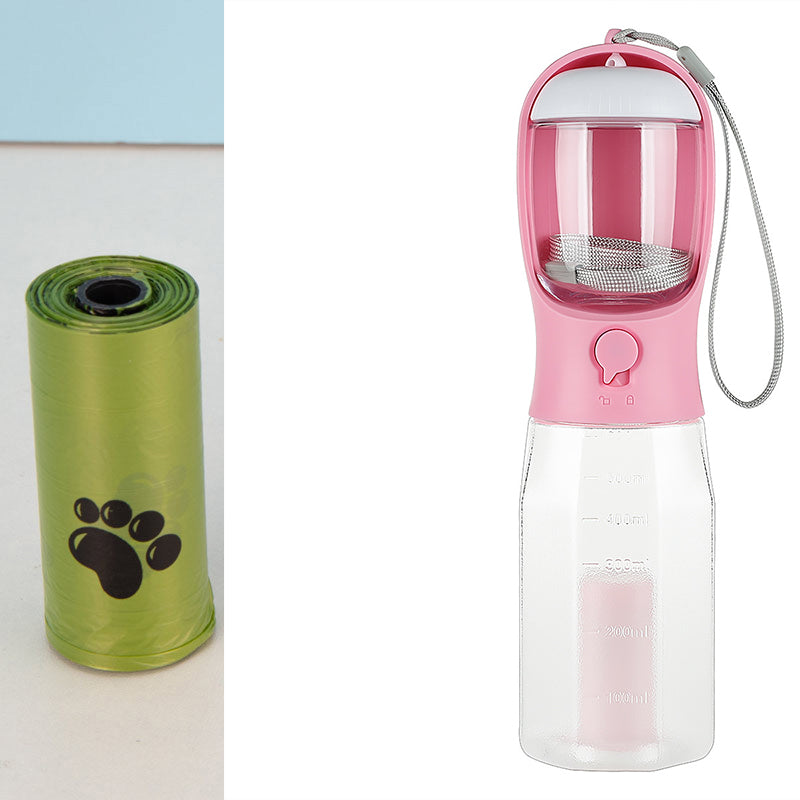 3-in-1 Multifunctional Pet Travel Companion: Portable Water & Food Dispenser with Built-In Poop Bag Holder