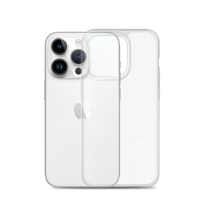 "Comfortable" Clear iPhone Case (White Text)