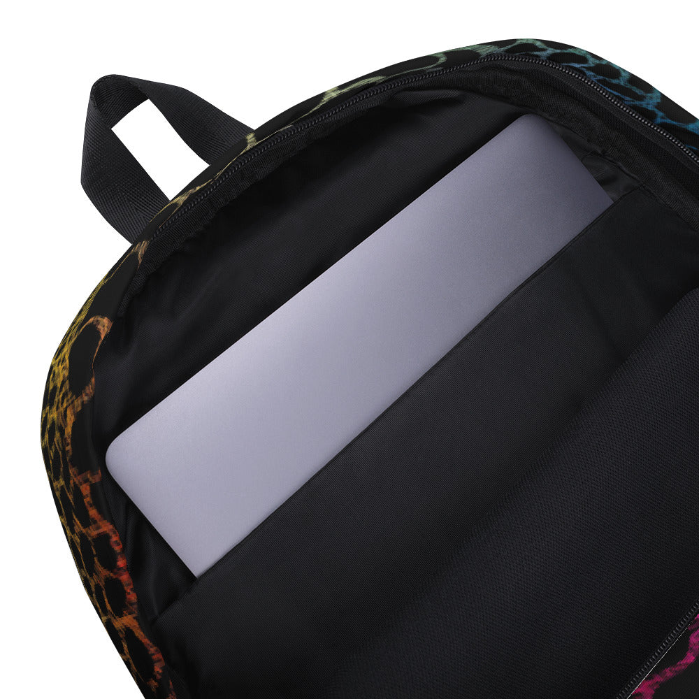 Wild Rainbow Outline Medium Size Backpack With Front Pocket | Water-Resistant Laptop Backpack with Multiple Pockets for Daily Use or Sports | - Comfortable Culture - Backpacks - Comfortable Culture