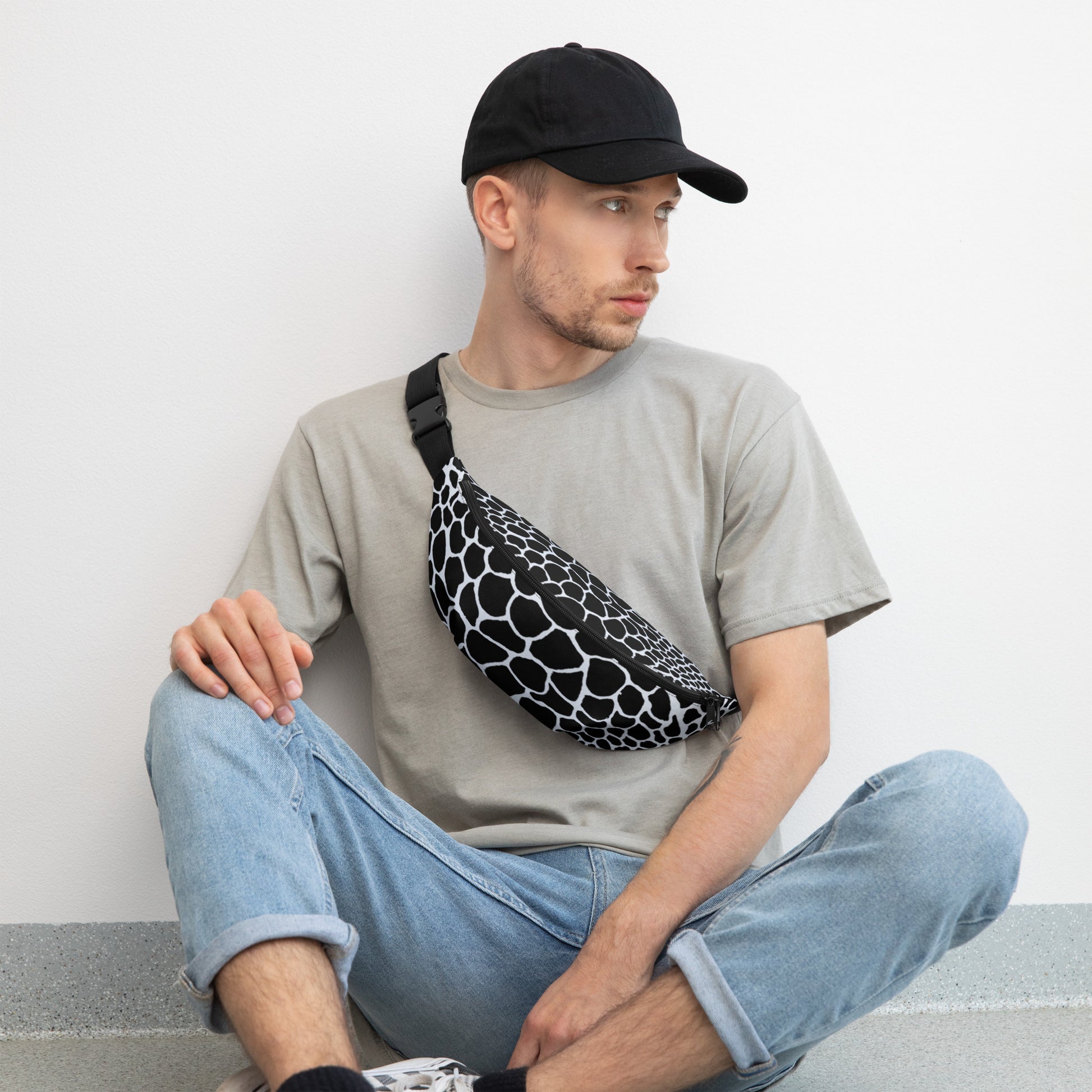 Wild Black and White Outline Fanny Pack | Animal Organic Print | Festival Waist Pack | - Comfortable Culture - S/M - Fanny Packs - Comfortable Culture