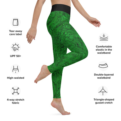 Yoga Leggings | Green Psychedelic Snake Skin | Festival Leggings | Fractal leggings | Gym Exercise Leggings | Stretch Pants | Sports Tights | - Comfortable Culture - Leggings - Comfortable Culture