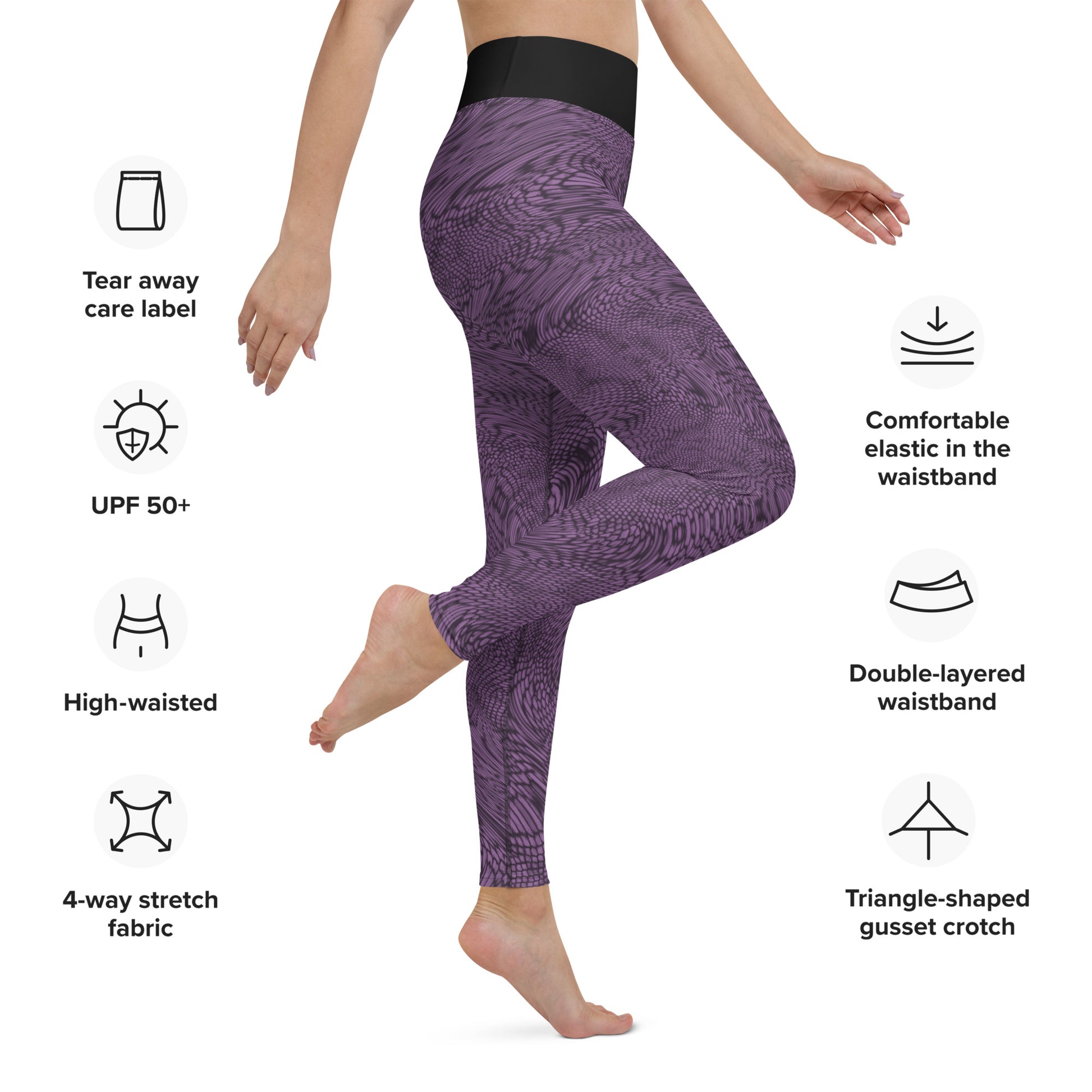 Yoga Leggings | Amethyst Purple Psychedelic Snake Skin | Festival Leggings | Fractal leggings | Gym Exercise Leggings | Stretch Pants | - Comfortable Culture - Leggings - Comfortable Culture