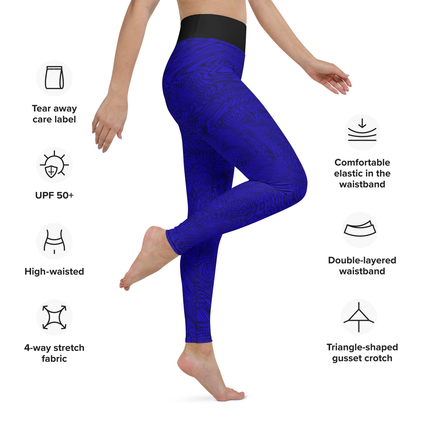 Yoga Leggings | Blue Psychedelic Snake Skin Festival Leggings | Fractal leggings | Gym Exercise Leggings | Stretch Pants | Sports Tights - Comfortable Culture - Leggings - Comfortable Culture