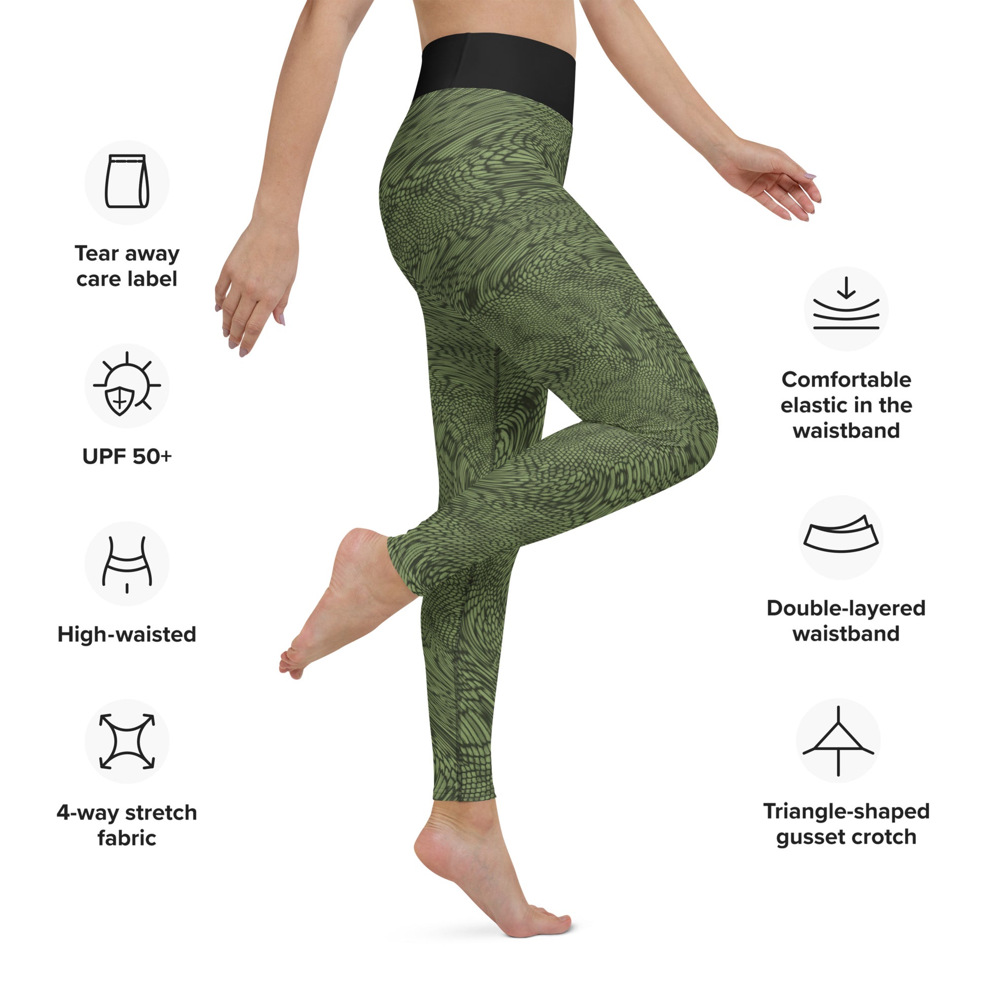 Yoga Leggings | Desert Military Green Psychedelic Snake Skin Festival Leggings | Fractal leggings | Gym Exercise Leggings | Stretch Pants | - Comfortable Culture - Leggings - Comfortable Culture