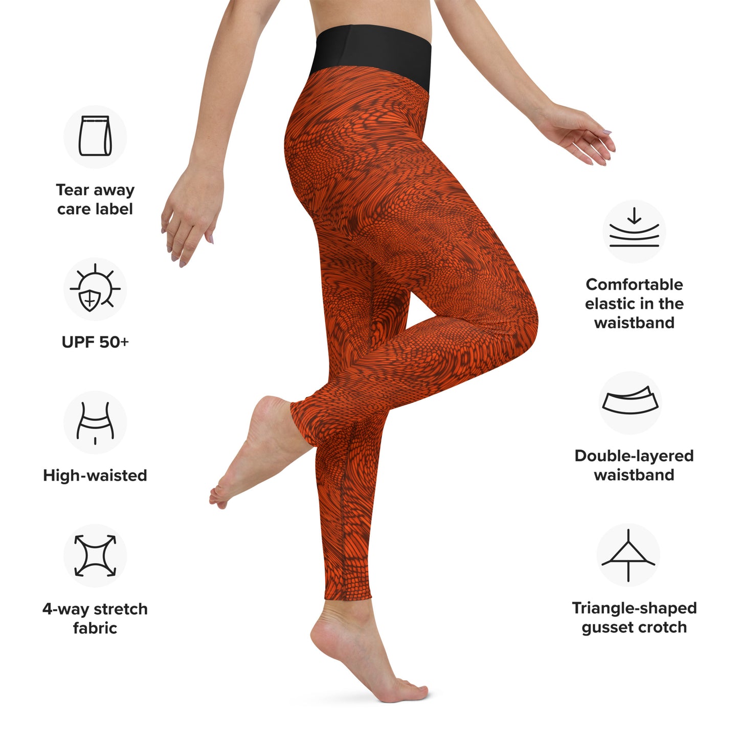 Yoga Leggings | Outrageous Orange Psychedelic Snake Skin Festival Leggings | Fractal leggings | Gym Exercise Leggings | Stretch Pants | - Comfortable Culture - Leggings - Comfortable Culture